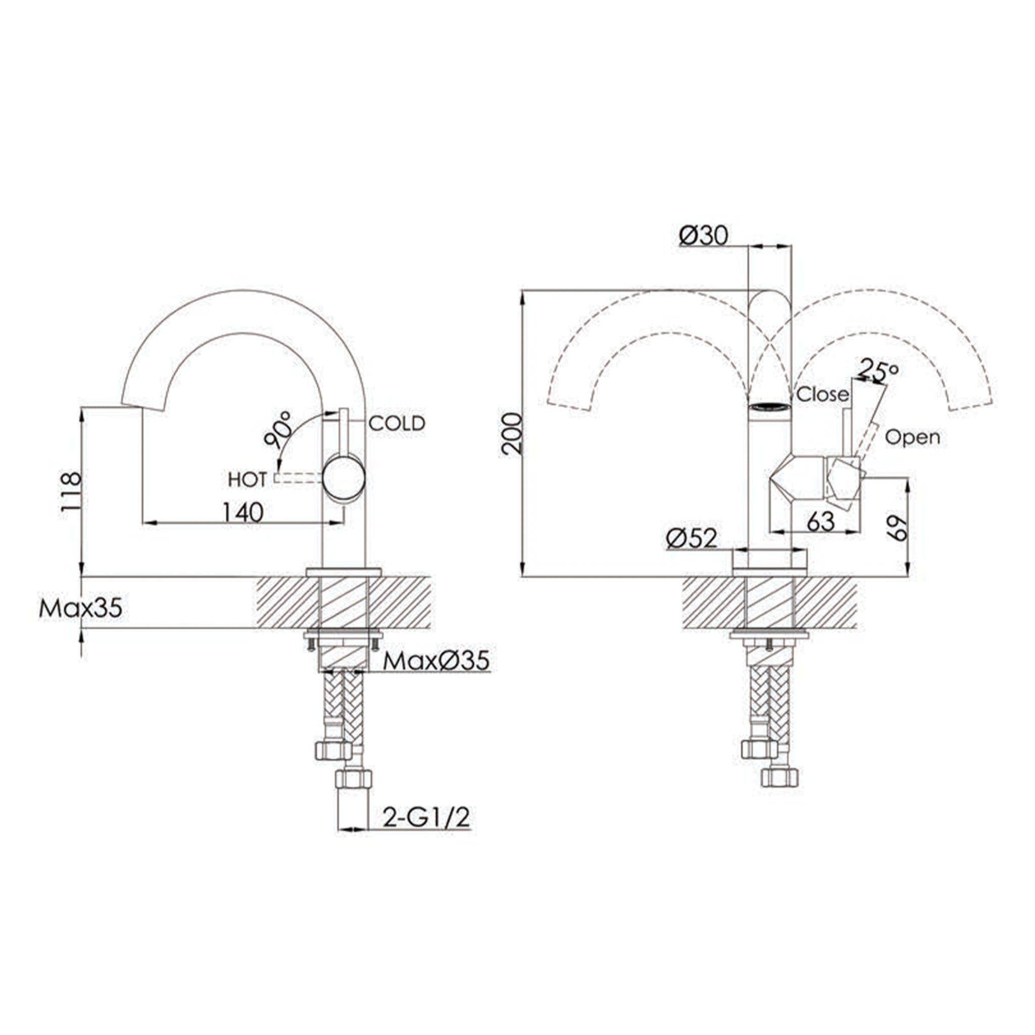 JTP VOS Side Lever Basin Mixer Tap