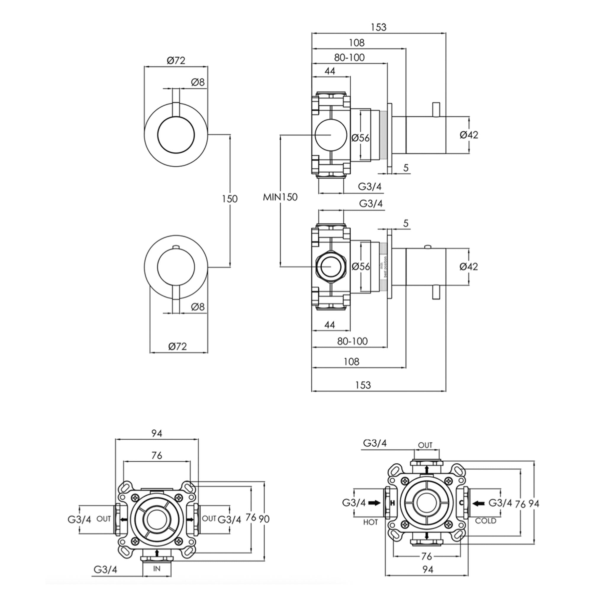 JTP Florence  2 Outlet Thermostatic Concealed 2 Control Shower Valve