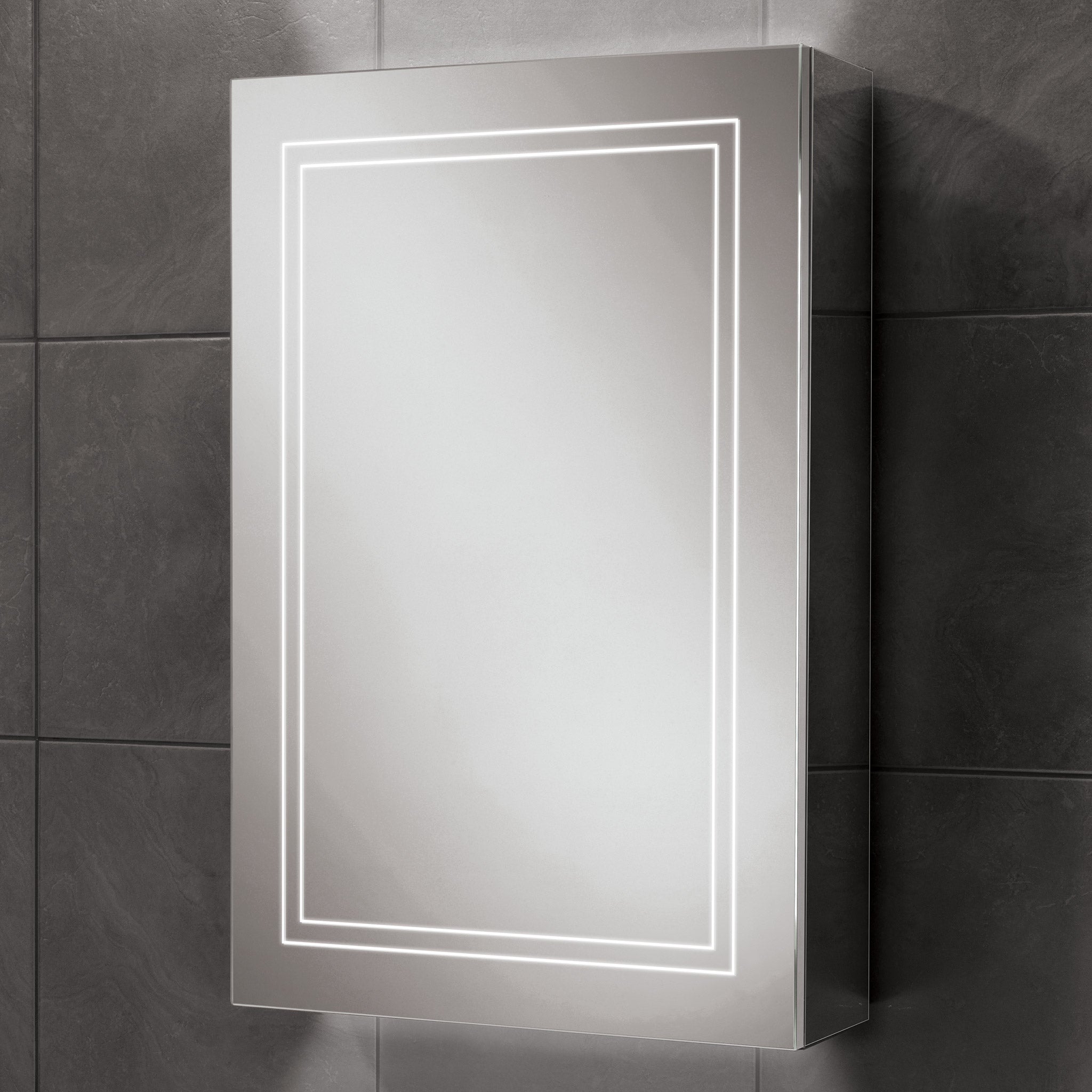 HiB Edge 50 LED Demisting Aluminium Mirror Cabinet 50 x 70cm