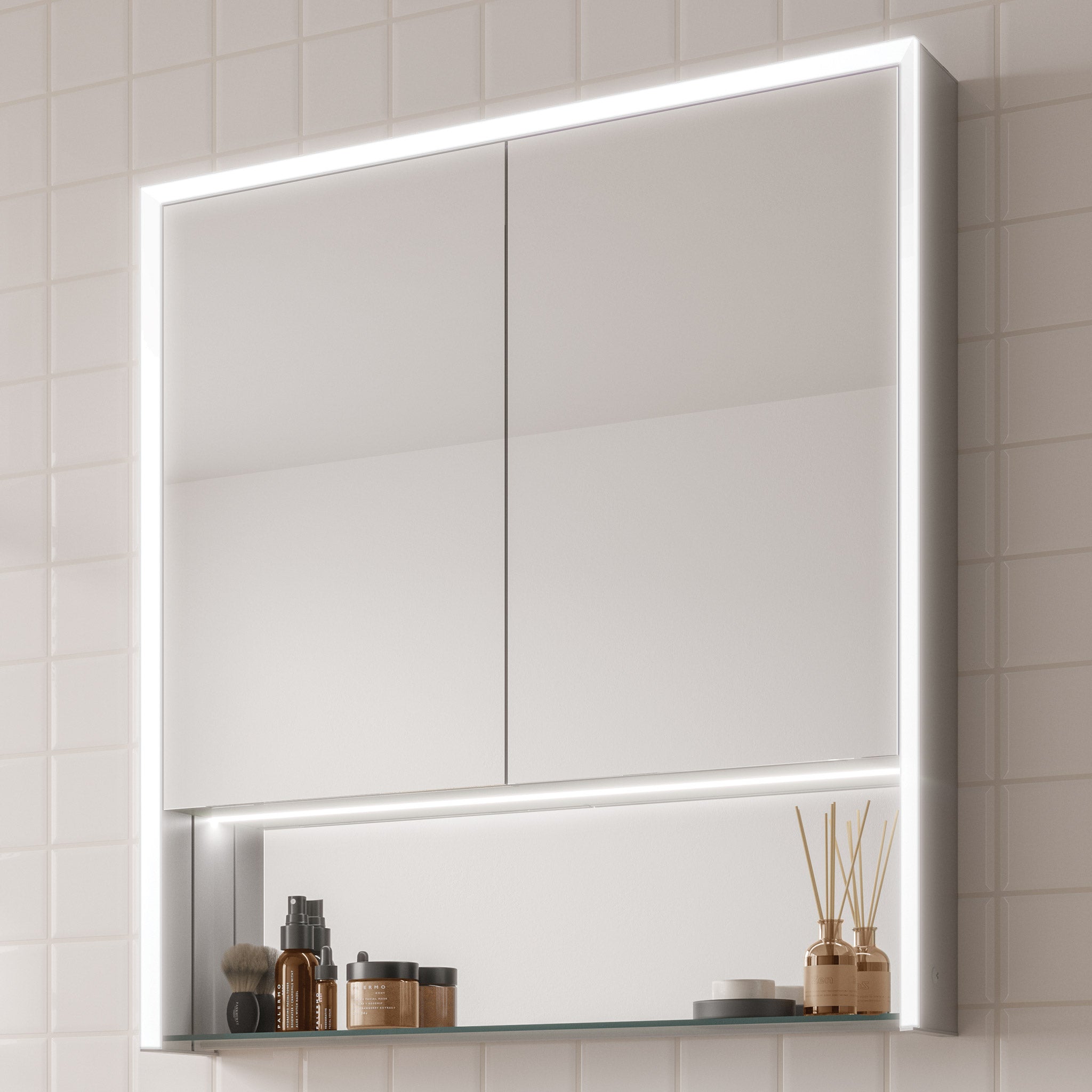 HiB Verve 80 LED Aluminium Mirror Cabinet 80 x 90cm