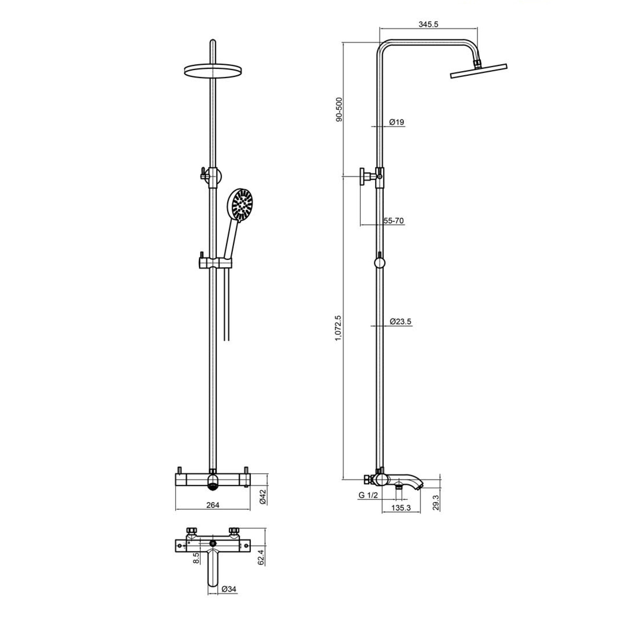 JTP Florence Thermostatic Shower With Rigid Riser & Shower Kit