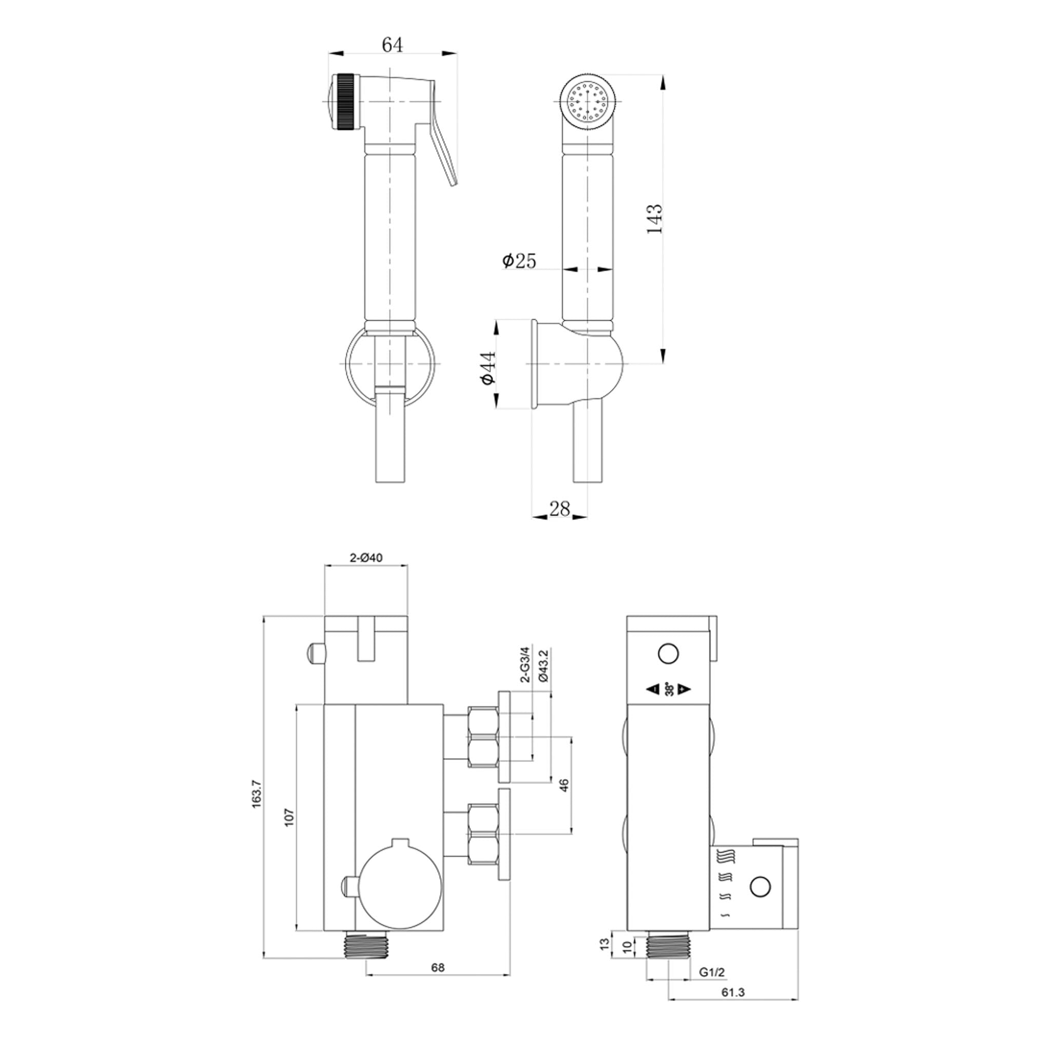 JTP Douche Kit Complete With Vertical Thermostatic Bar Valve