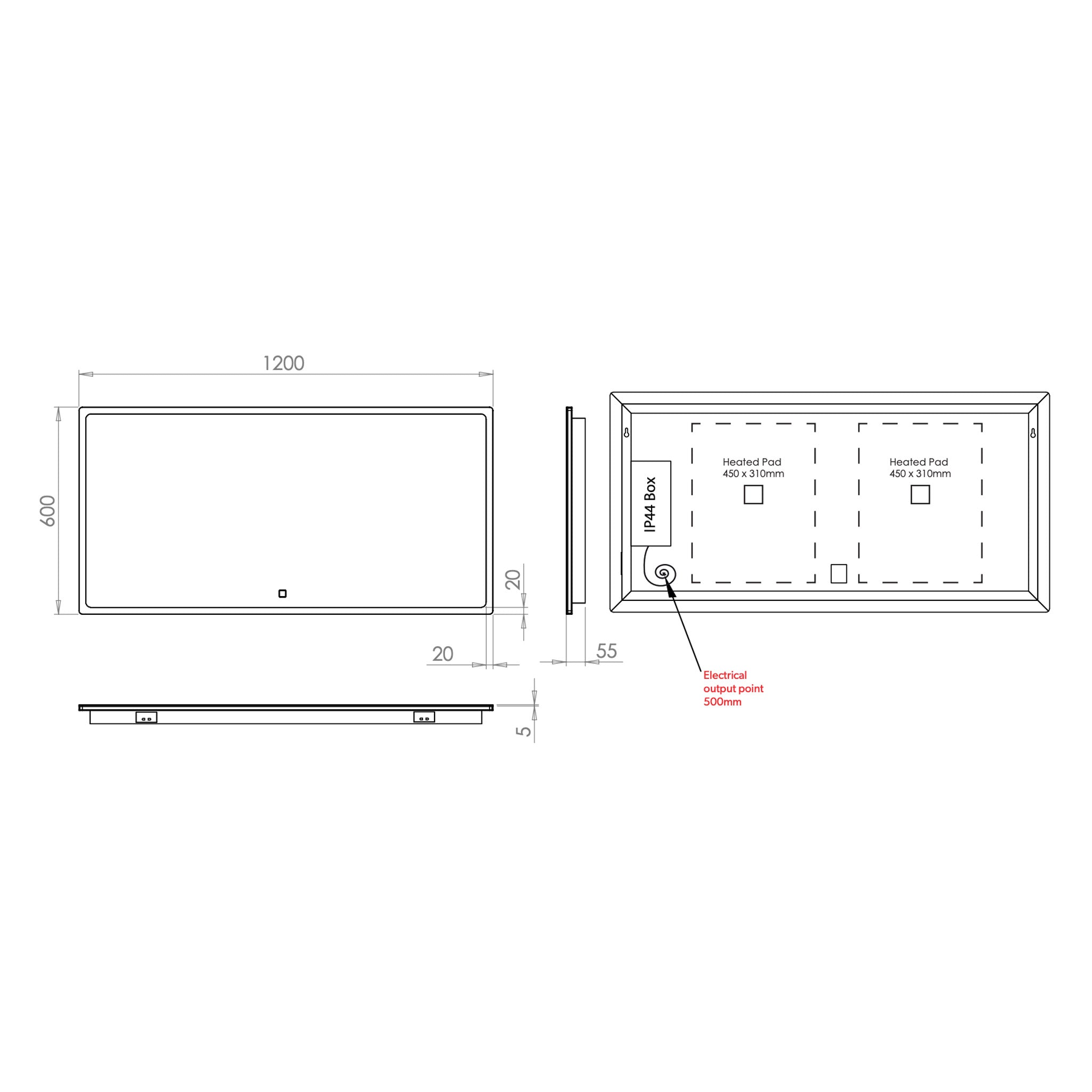 HiB Vega 120 LED Mirror With Charging Socket 120 x 60cm