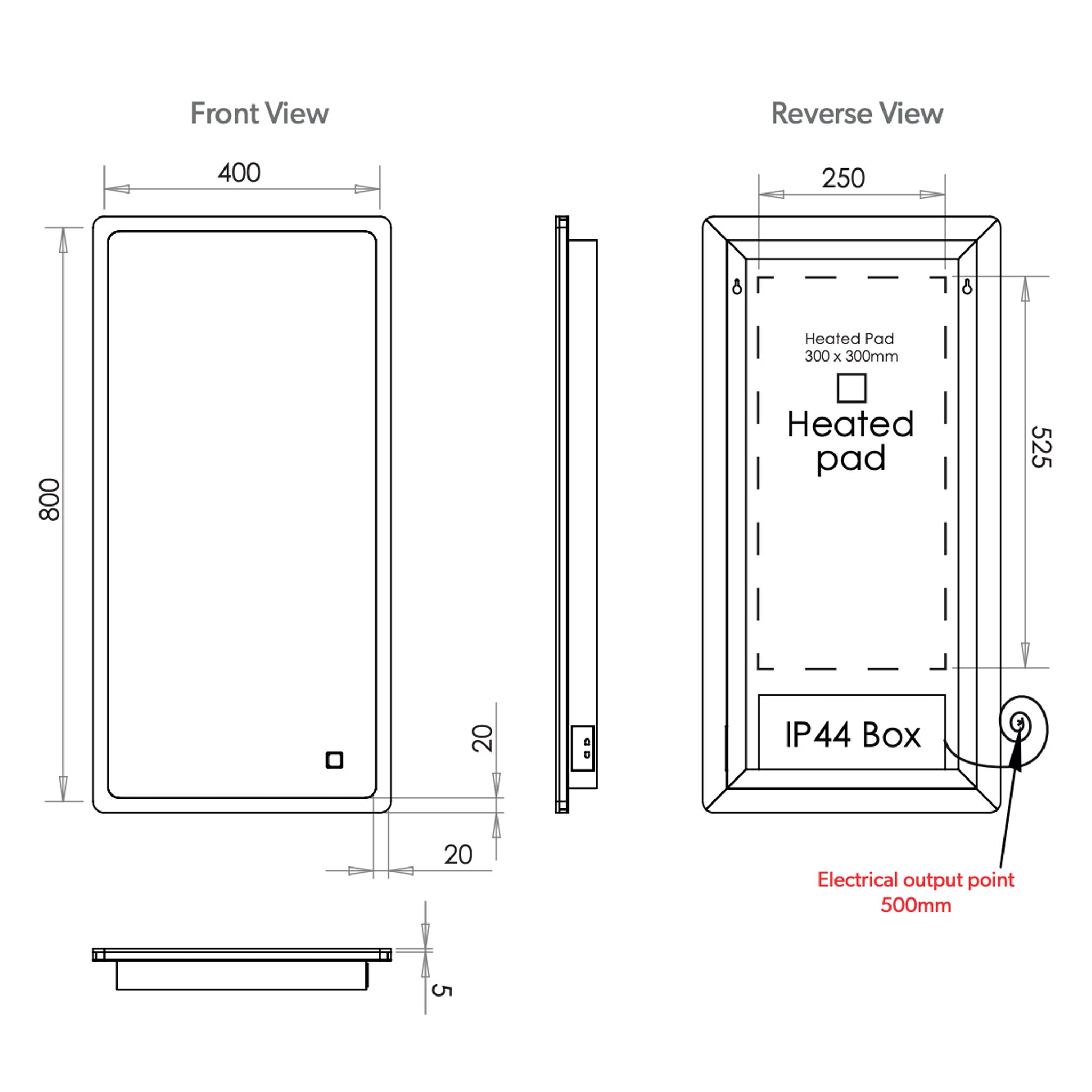 HiB Vega 40 LED Mirror With Charging Socket 40 x 80cm