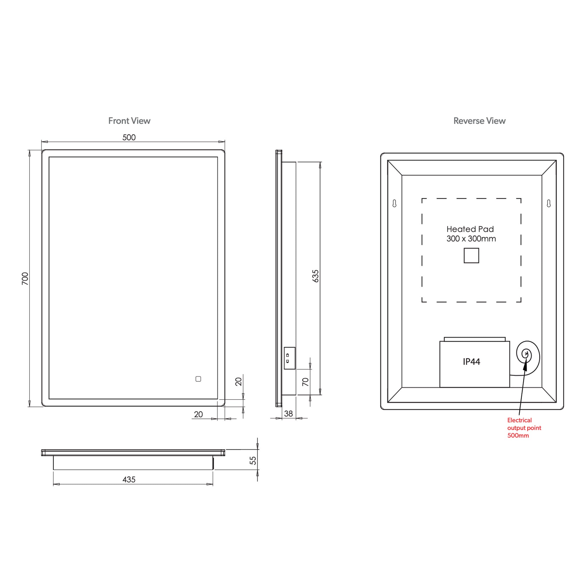 HiB Vega 50 LED Mirror With Charging Socket 50 x 70cm