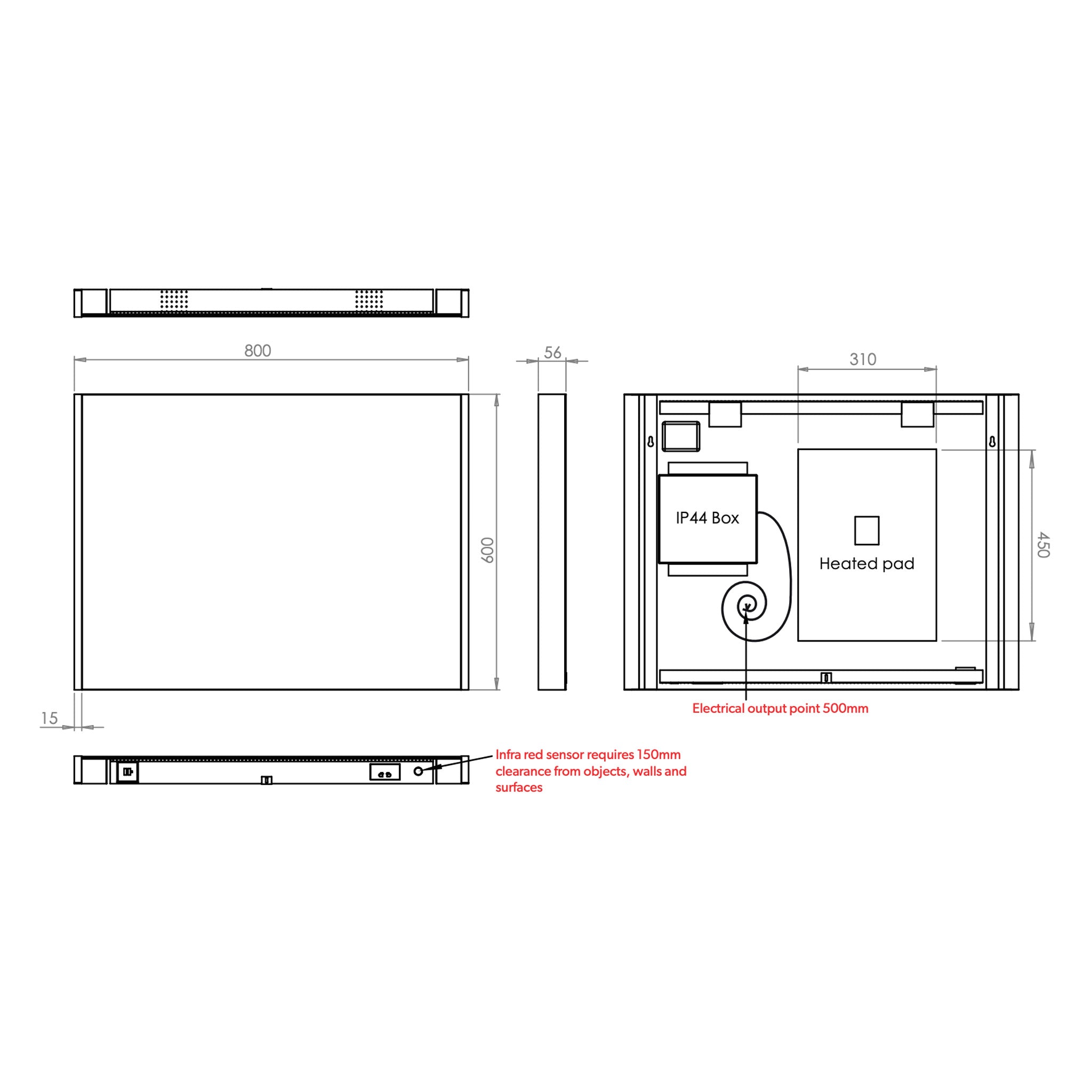 HiB Connect 80 LED Bluetooth Mirror 80 x 60cm