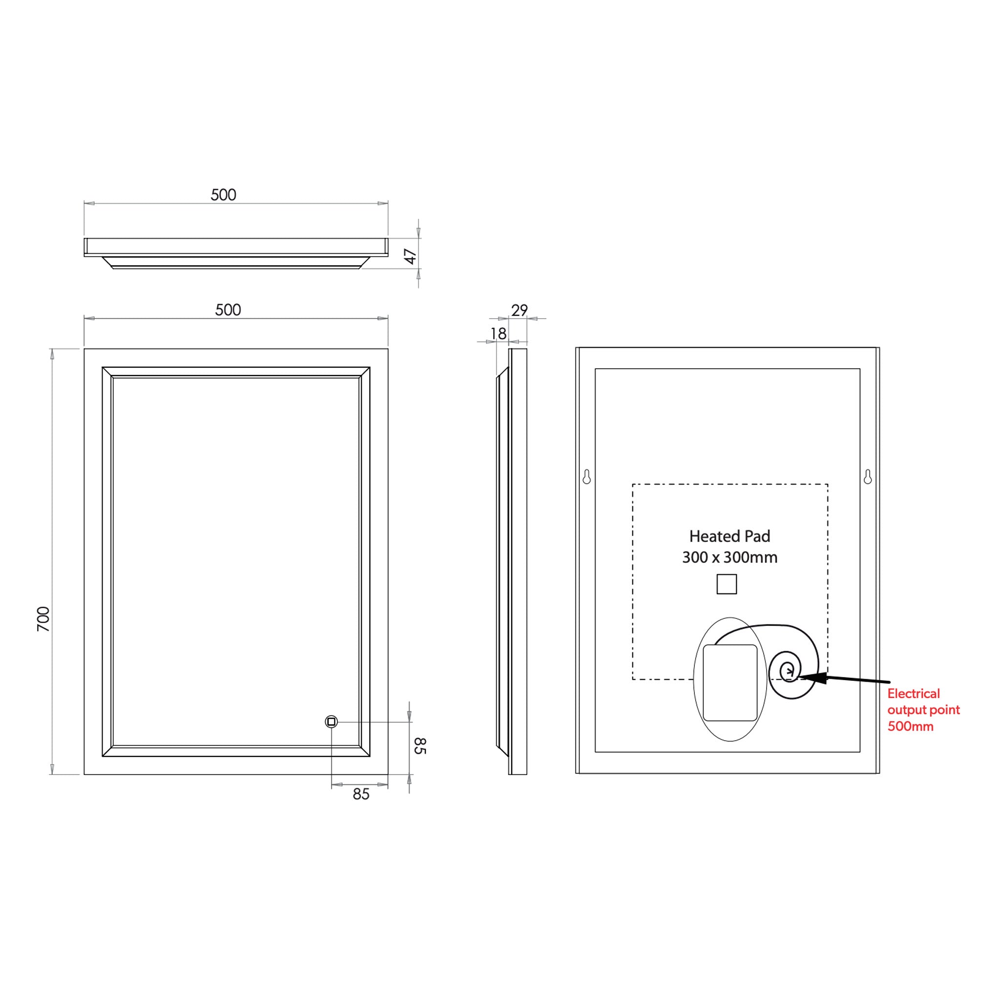 HiB Spectre 50 LED Mirror 50 x 70cm