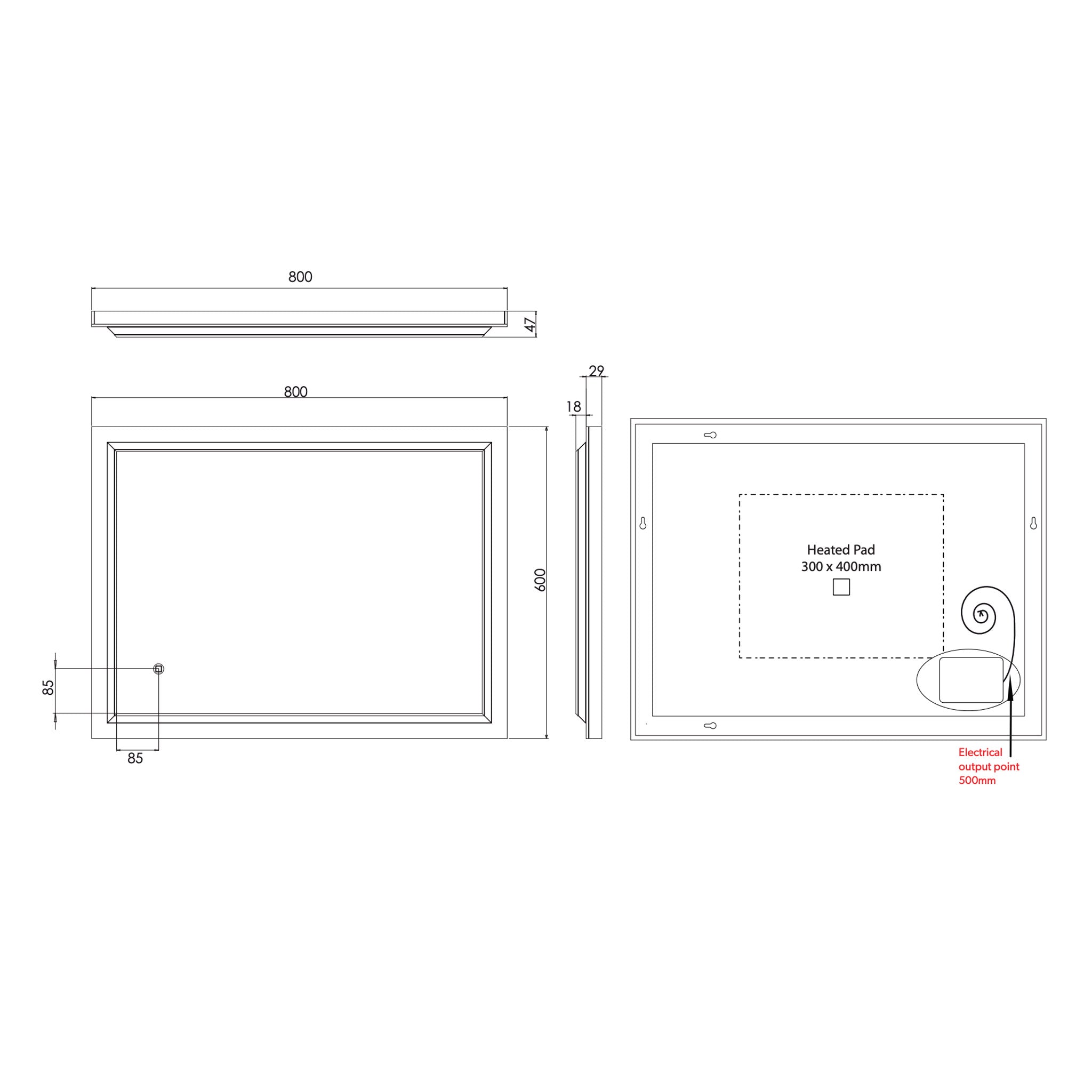 HiB Spectre 60 LED Mirror 80 x 60cm