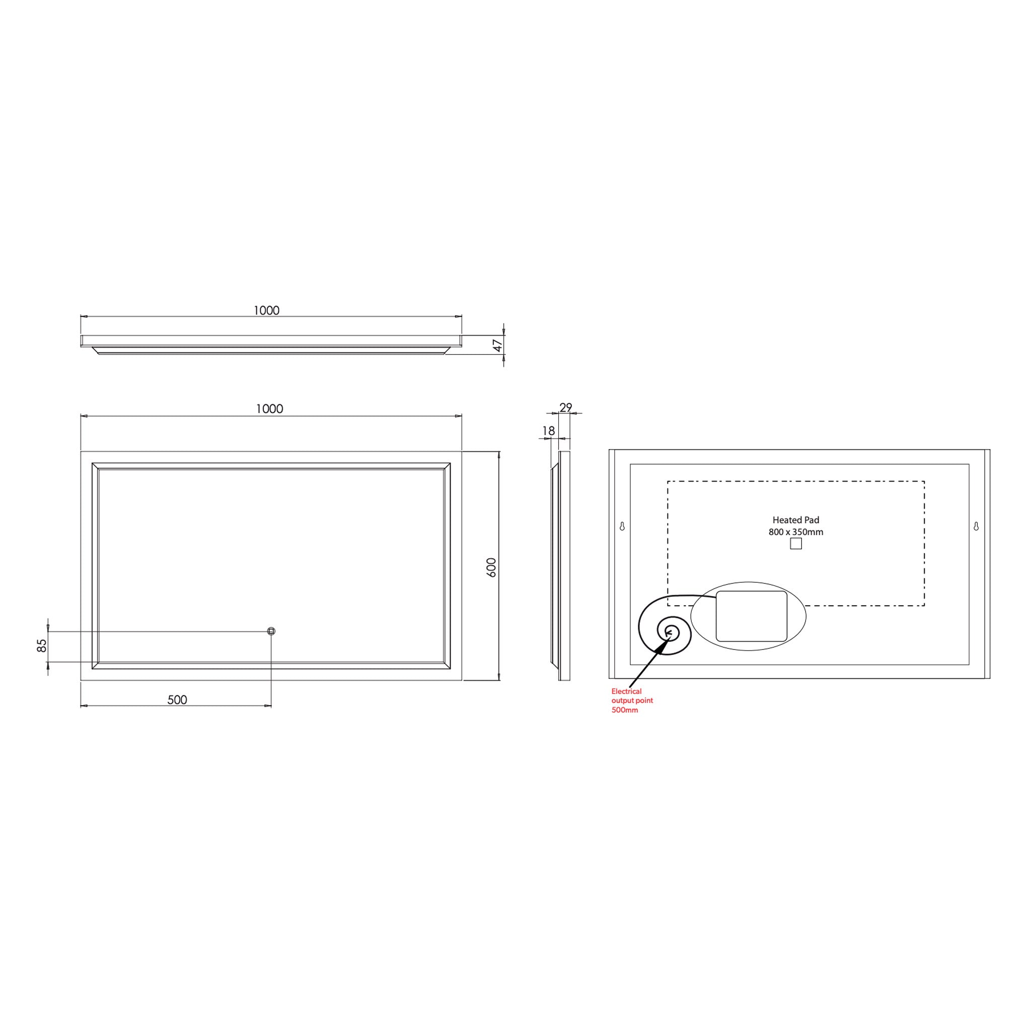 HiB Spectre 100 LED Mirror 100 x 60cm