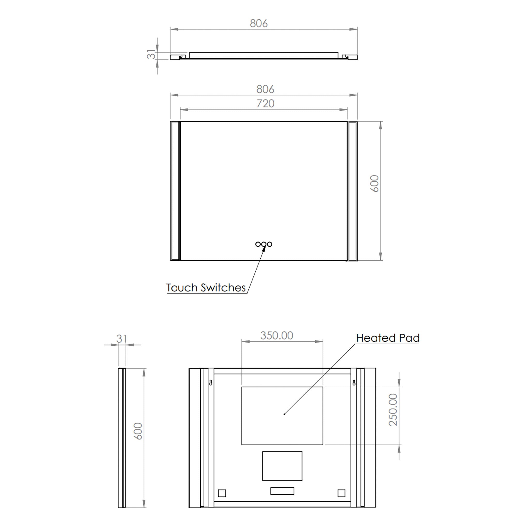 HiB Fold 80 LED Mirror 80 x 60cm