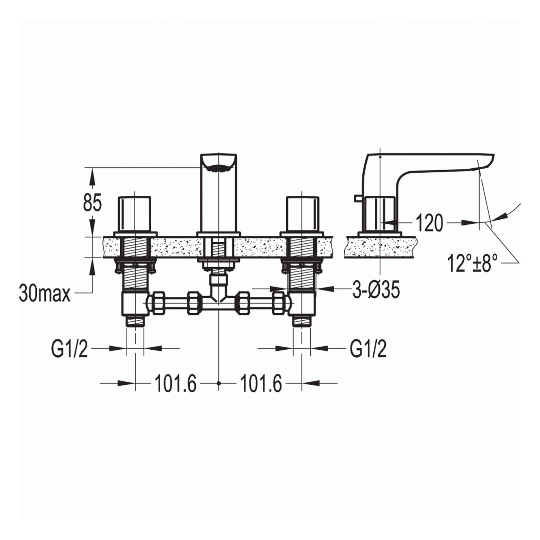 Flova Allore 3-Hole Deck Mounted Basin Mixer Tap & Waste