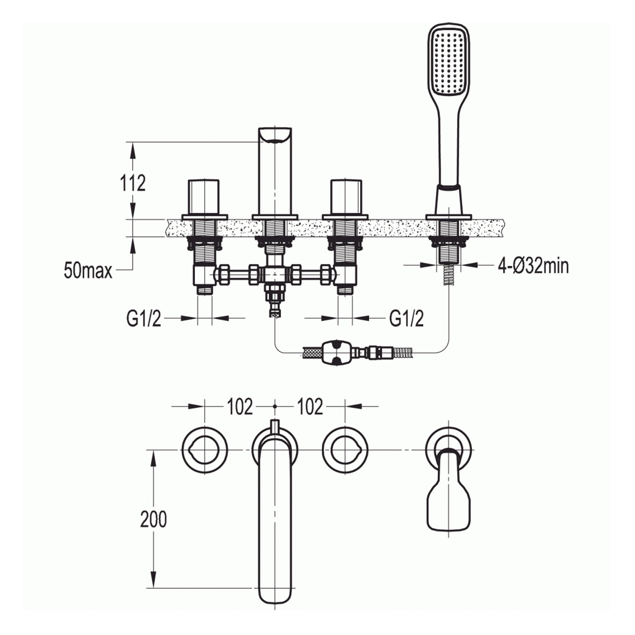 Flova Allore 4-Hole Deck Mounted Bath Shower Mixer Tap