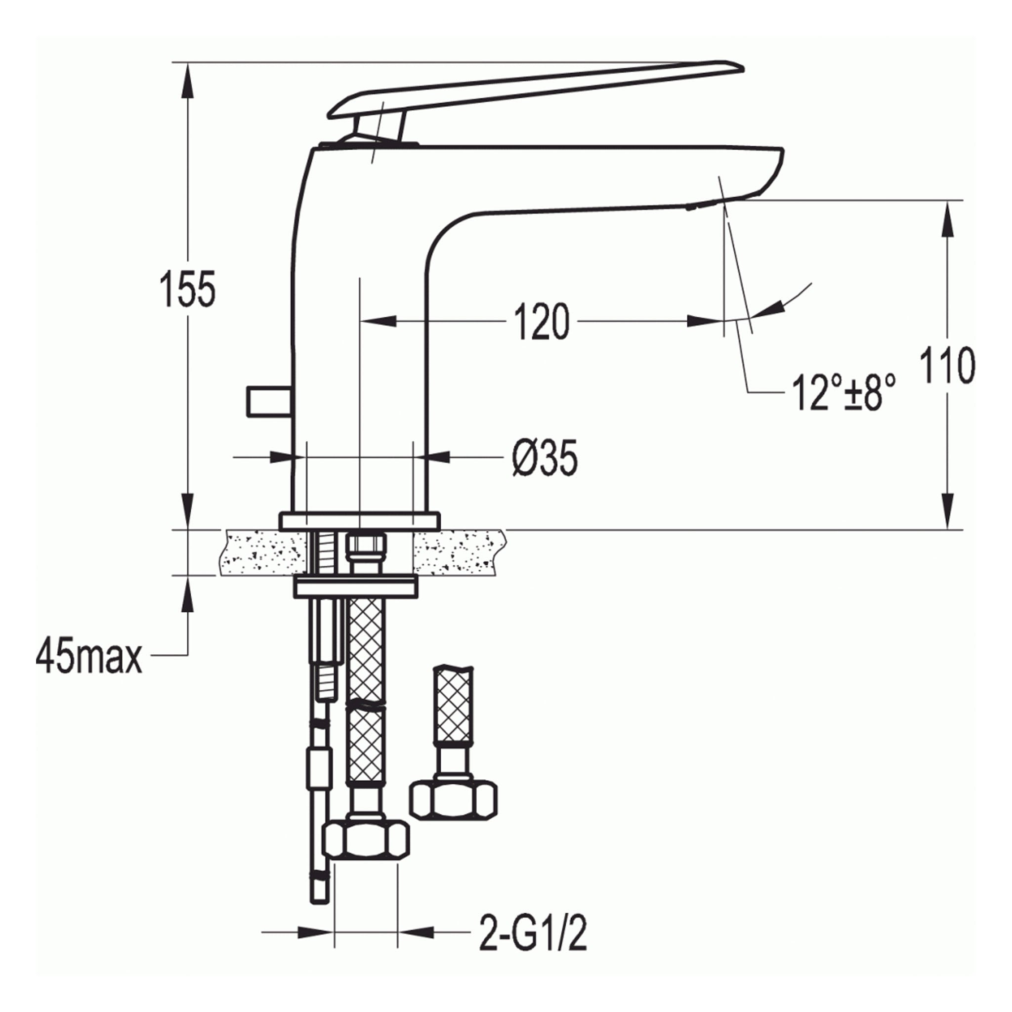 Flova Allore 155mm Single Lever Basin Mixer Tap & Waste