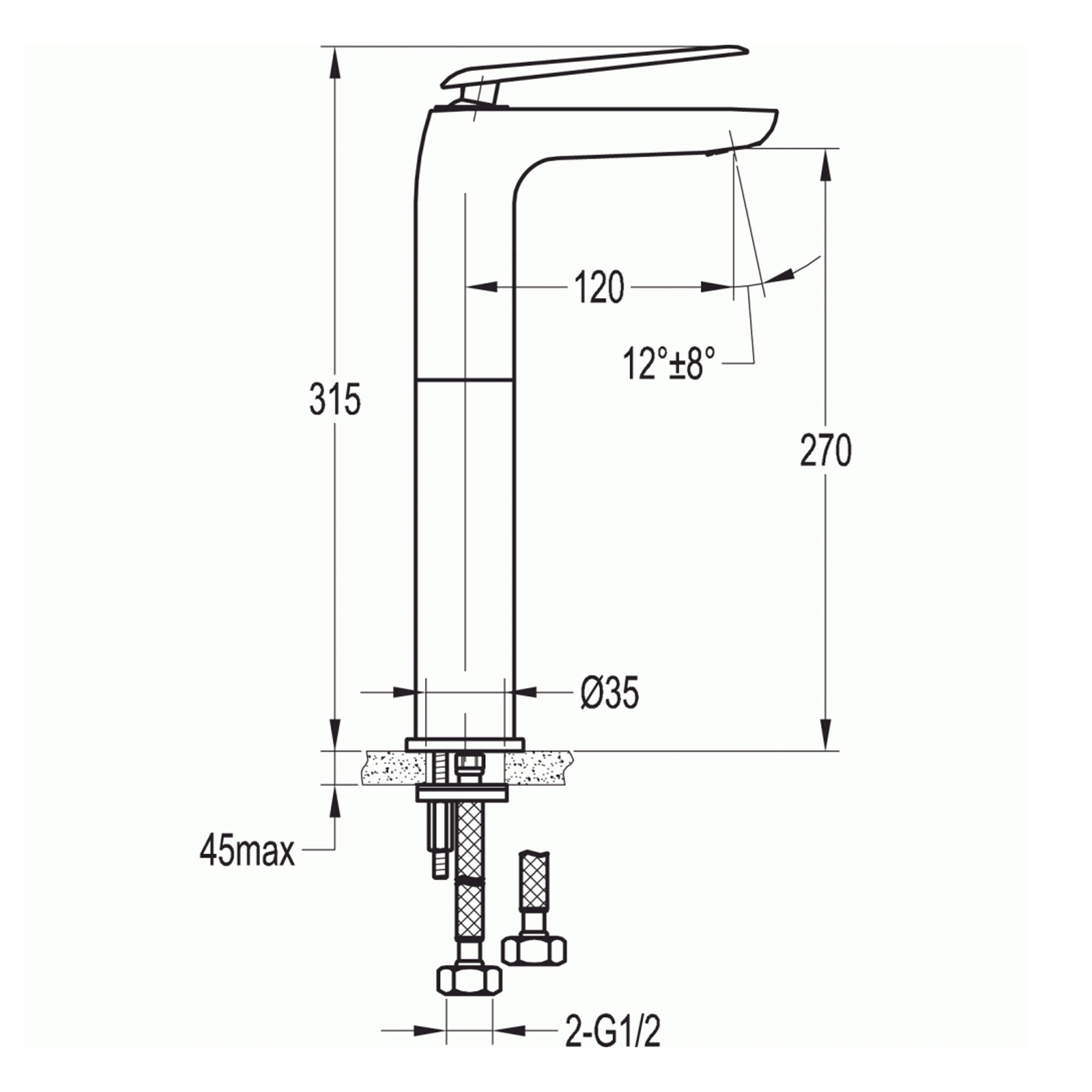 Flova Allore 315mm Tall Single Lever Basin Mixer Tap & Waste