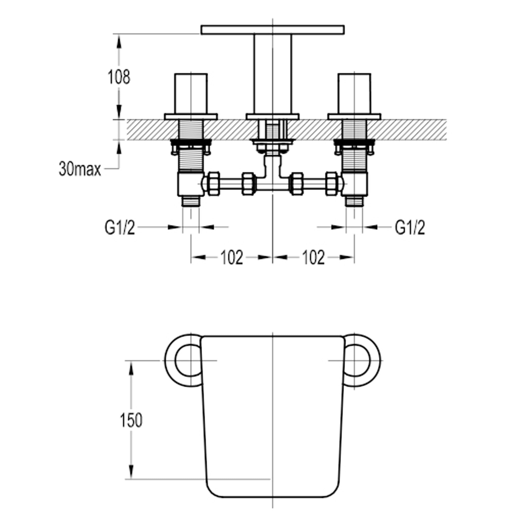 Flova Annecy 3-Hole Deck Mounted Bath Filler Tap