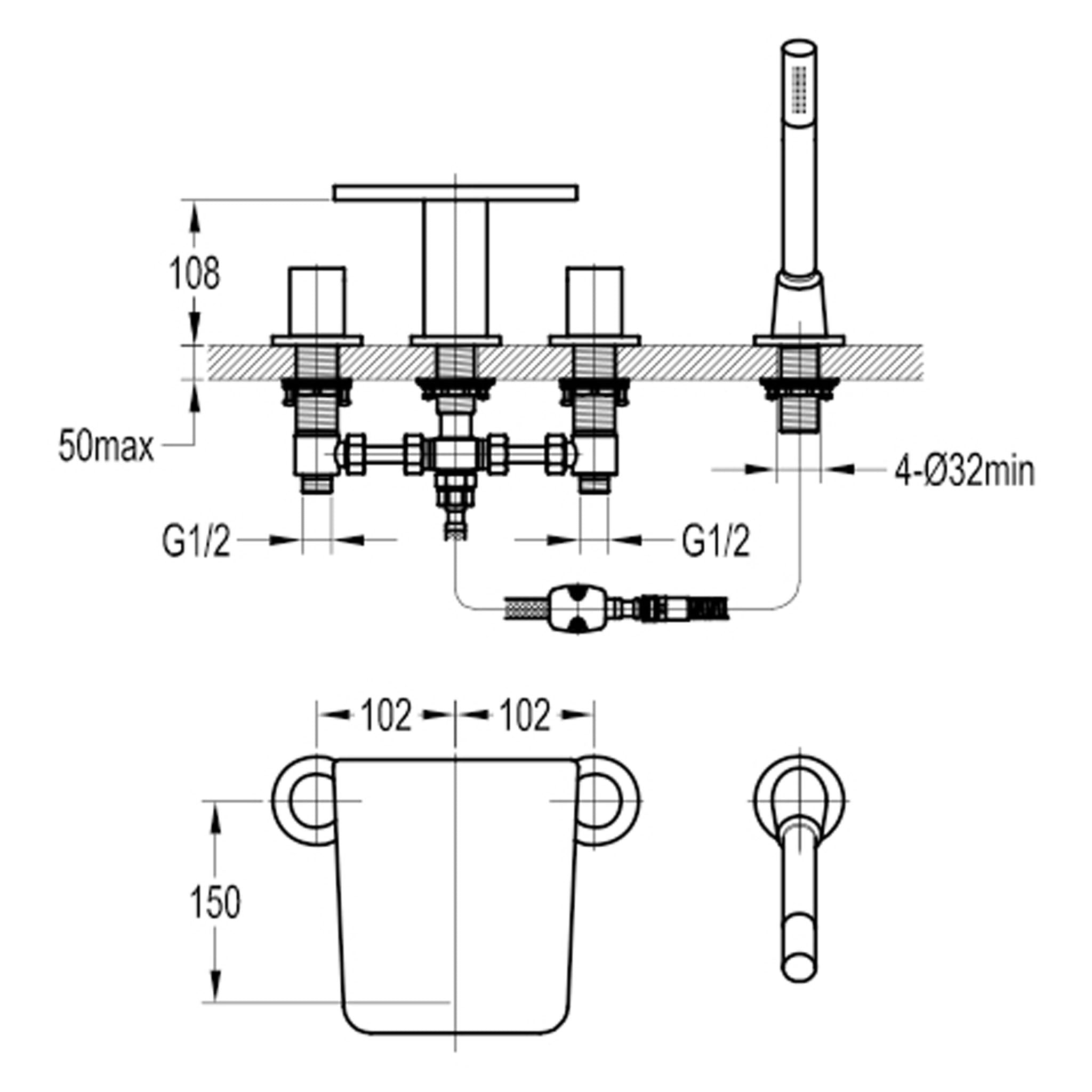 Flova Annecy 4-Hole Deck Mounted Bath Shower Mixer Tap