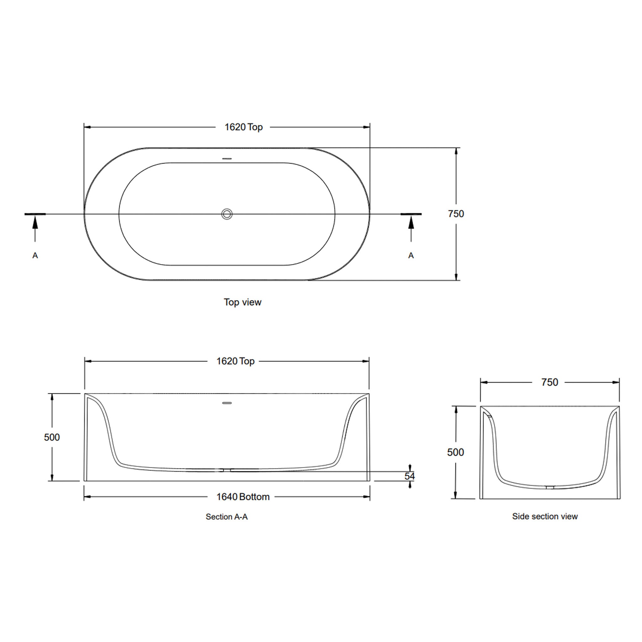 BC Designs Portman Double Ended Cian Bath 1640 x 750mm