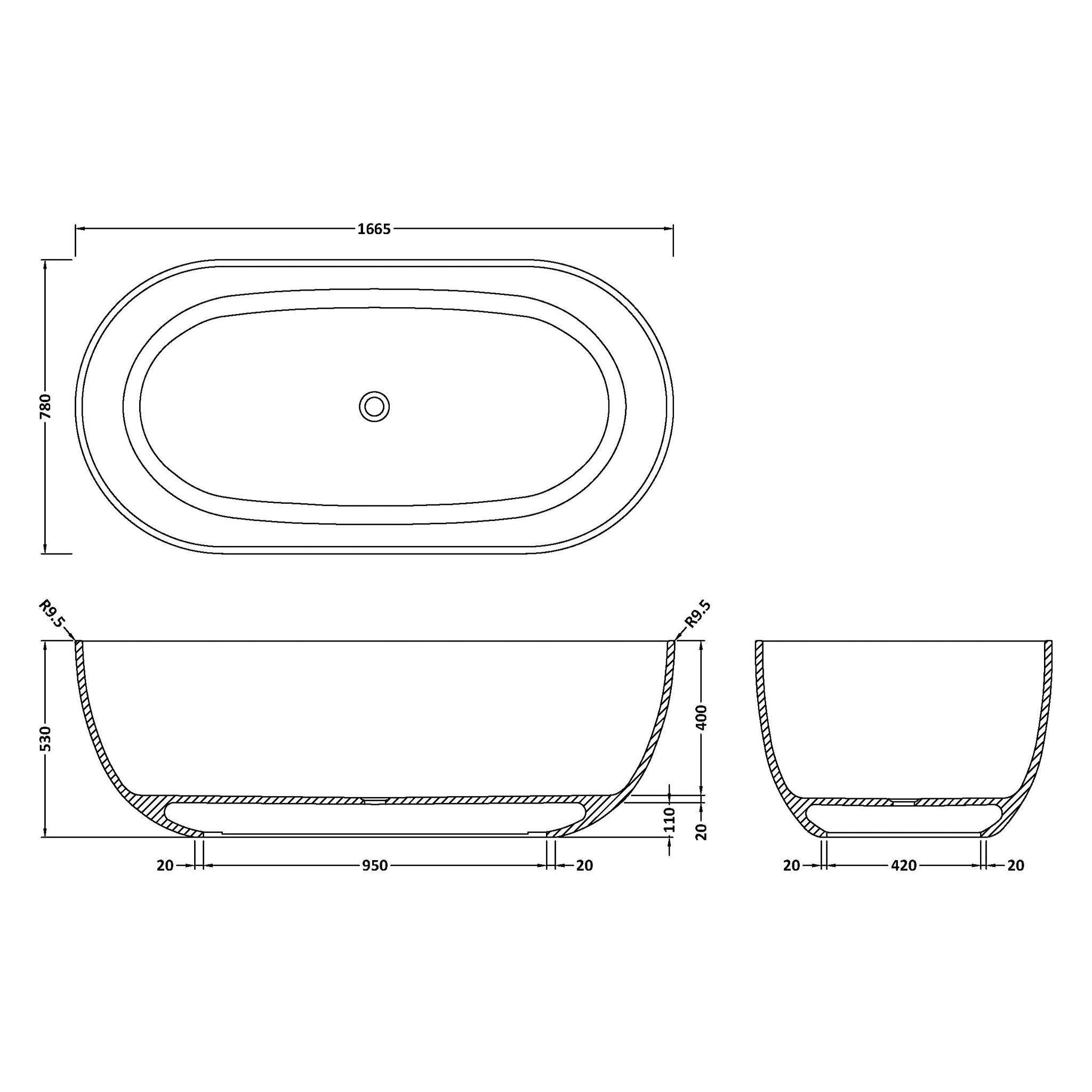 BC Designs Crea Double Ended Cian Bath 1665 x 780mm