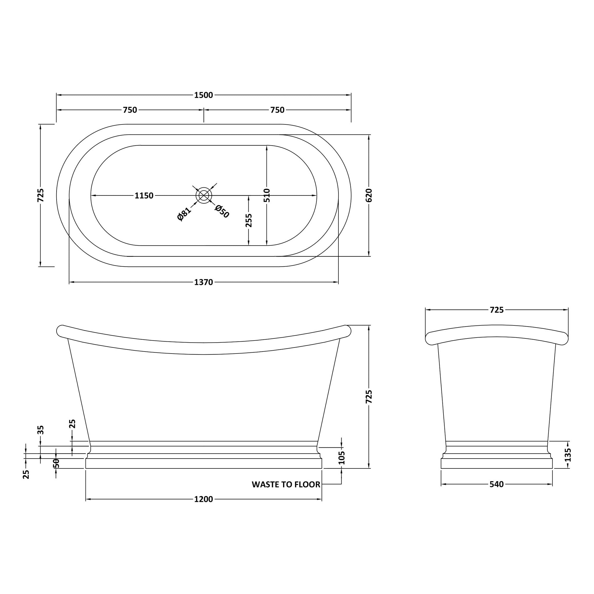 BC Designs Patinata Blue Copper Boat Double Ended Roll Top Bath