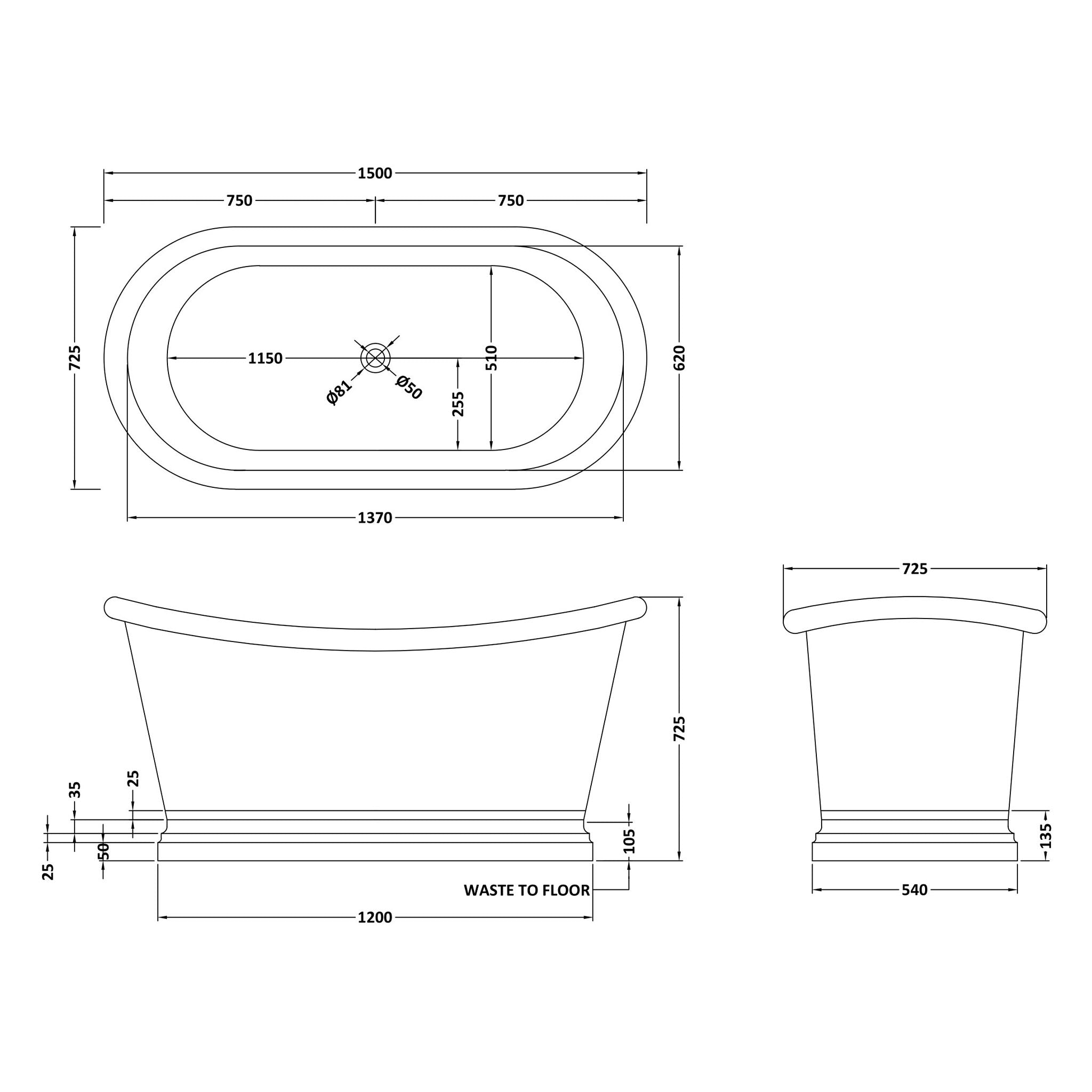 BC Designs Brass Boat Double Ended Roll Top Bath