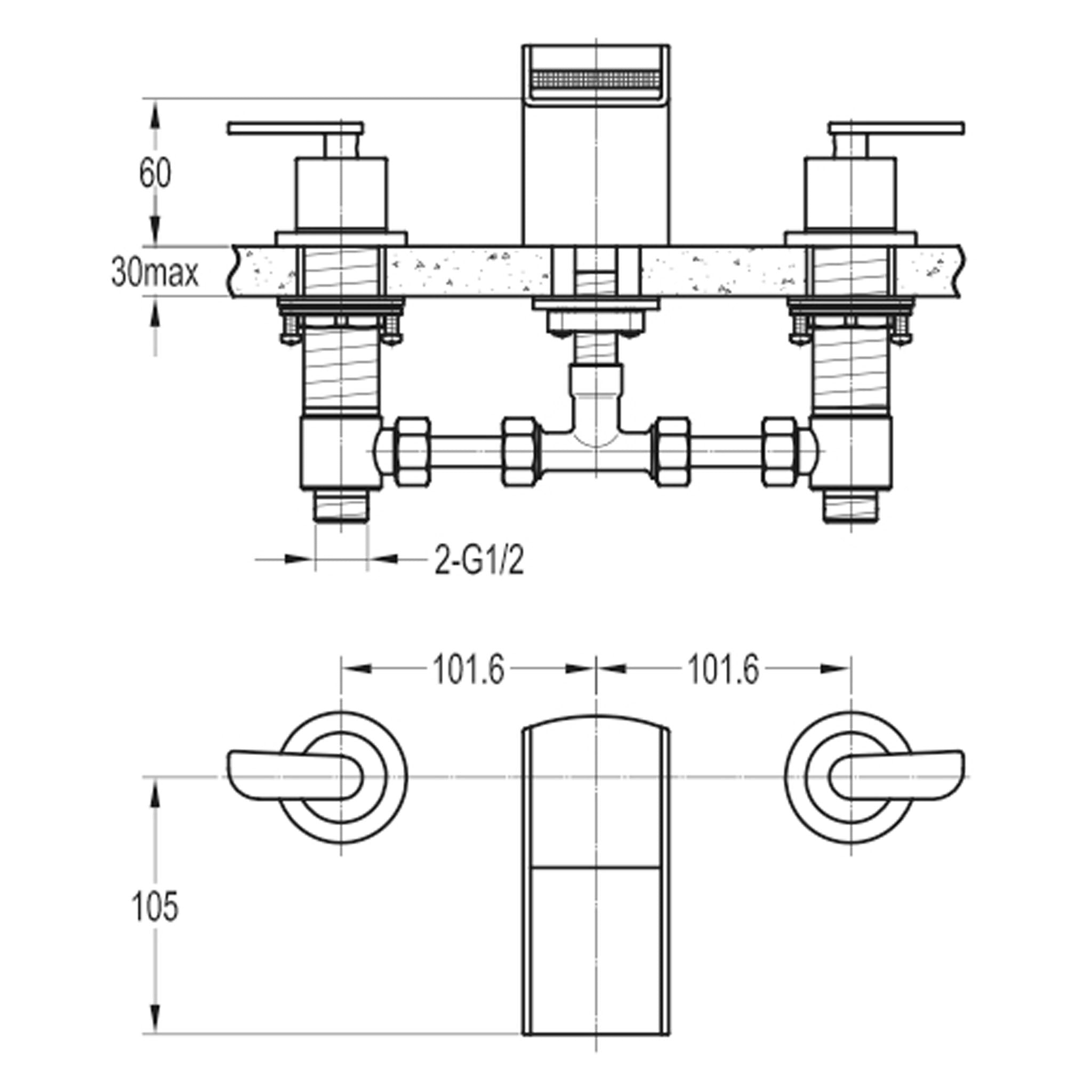 Flova Cascade 3-Hole Deck Mounted Basin Mixer Tap & Waste