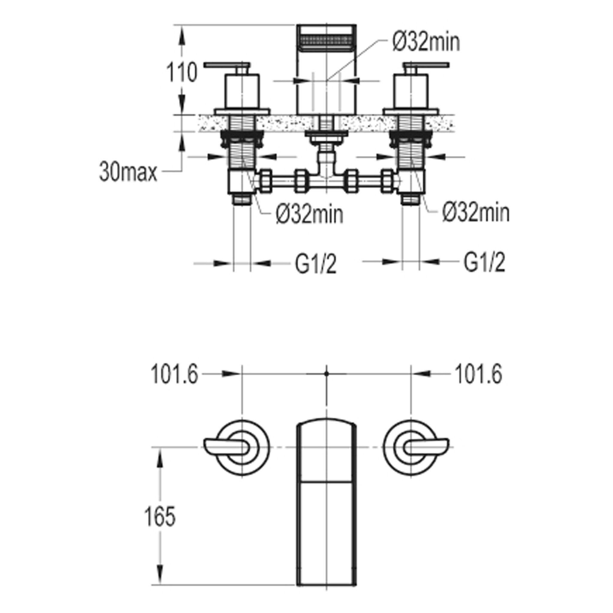 Flova Cascade 3-Hole Deck Mounted Bath Filler Tap