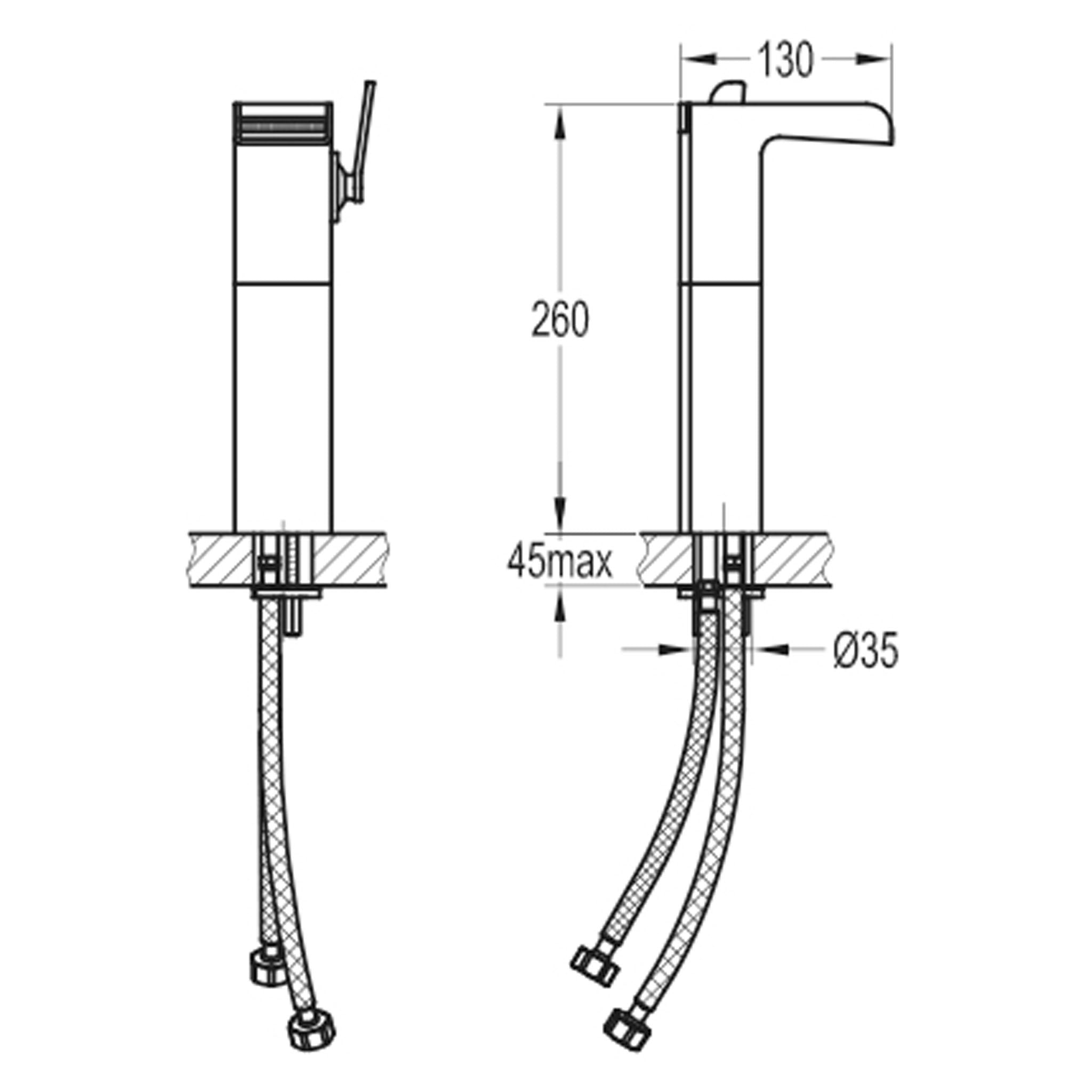 Flova Cascade 260mm Tall Single Lever Basin Mixer Tap & Waste