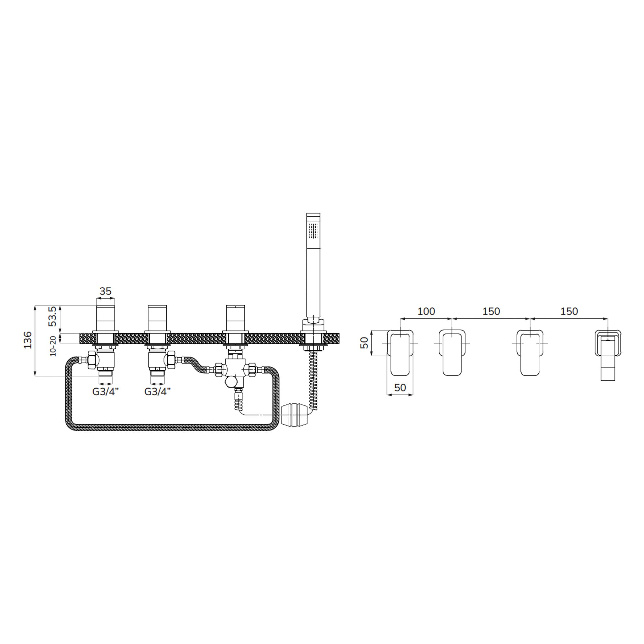 Sonas Contour Deck Mounted 4 Hole Bath Shower Mixer Tap