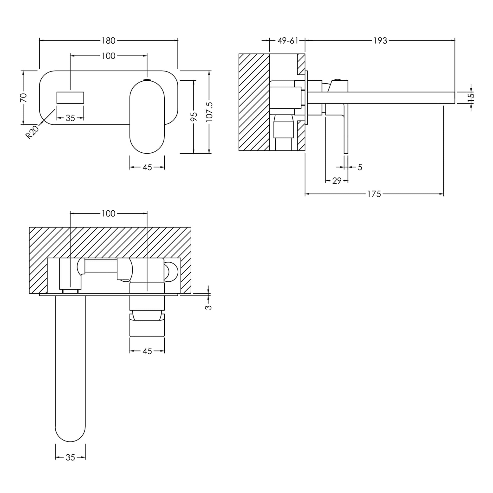 BC Designs Chelmsford 2TH Wall Mounted Basin Mixer Tap With Plate