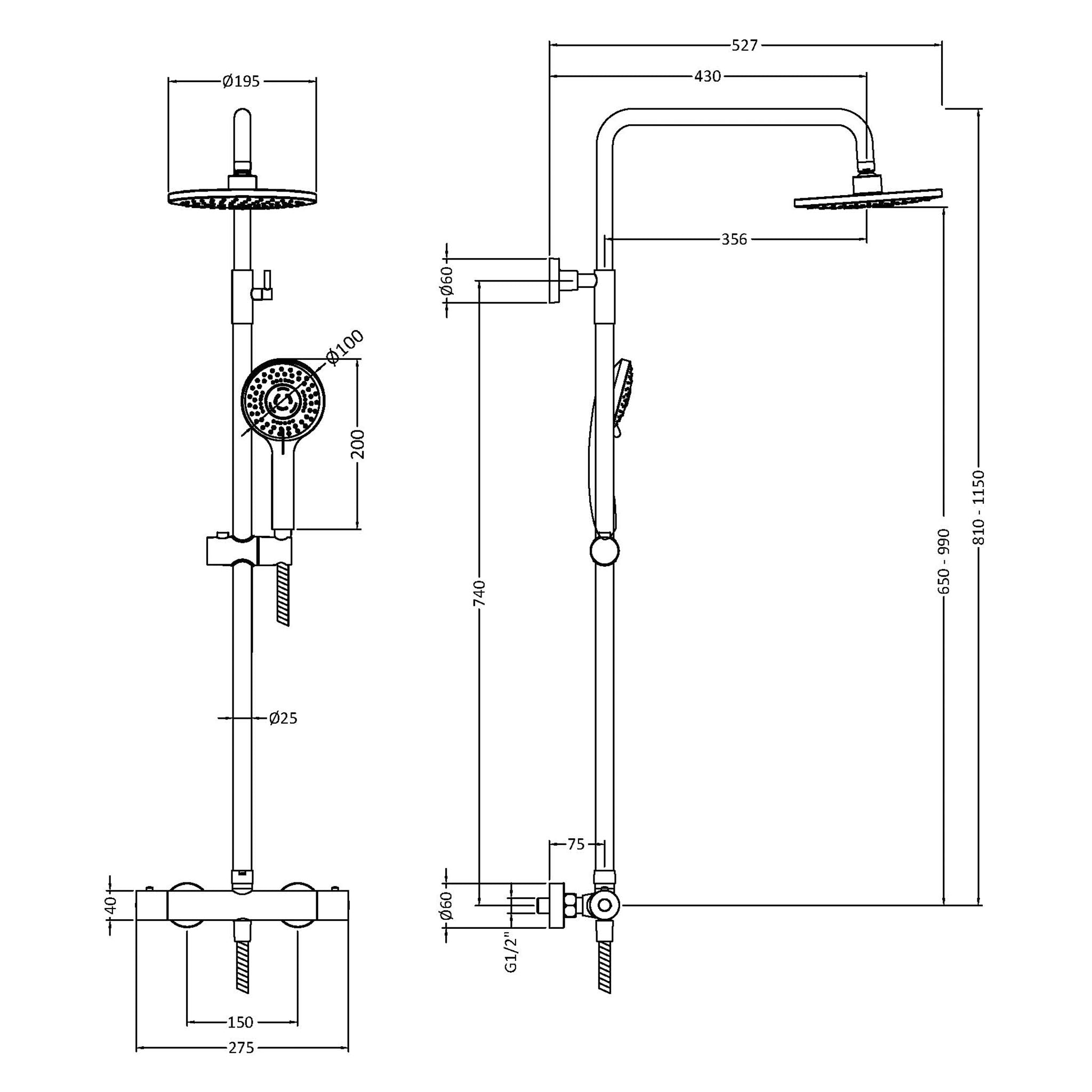 BC Designs Chelmsford Round Thermostatic Bar Shower With Telescopic Kit