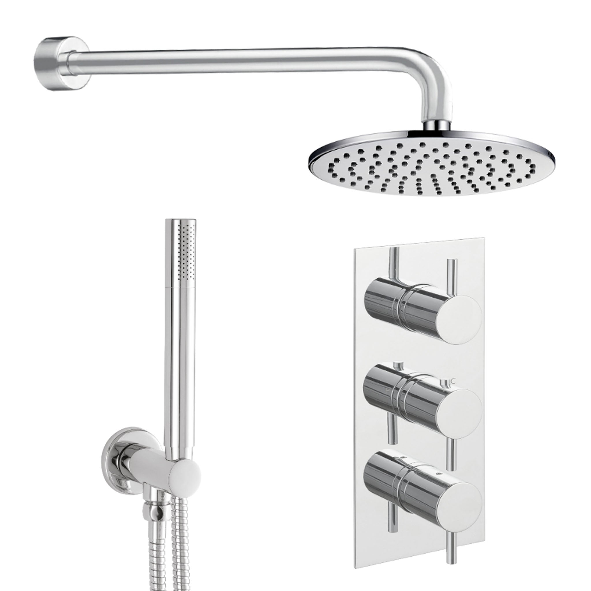 JTP Florence Round Thermostatic Shower Valve With Overhead Shower & Fixed Shower Hand Set