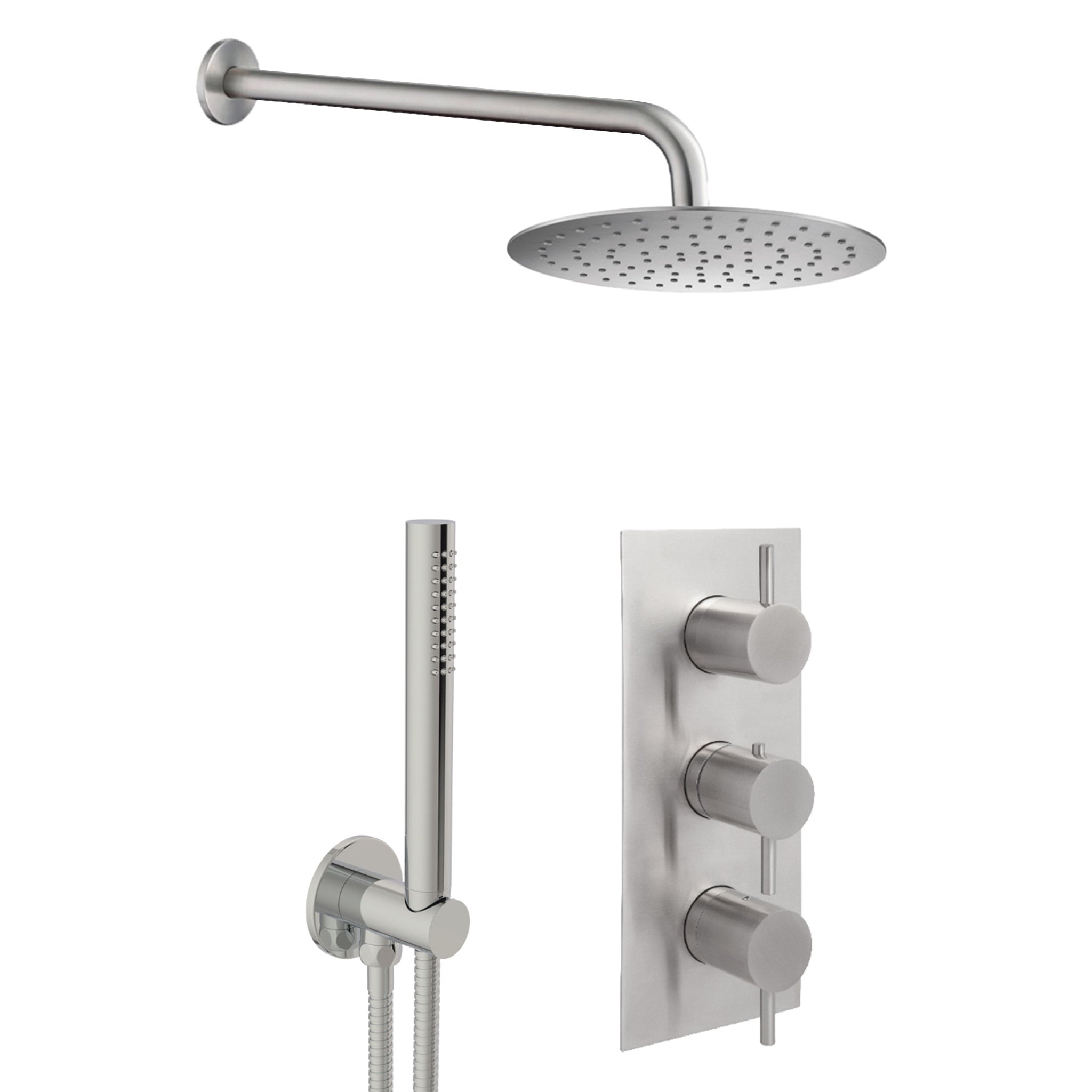 JTP Inox Concealed Single Function Thermostatic 3 Control Shower Valve, Handset & Head