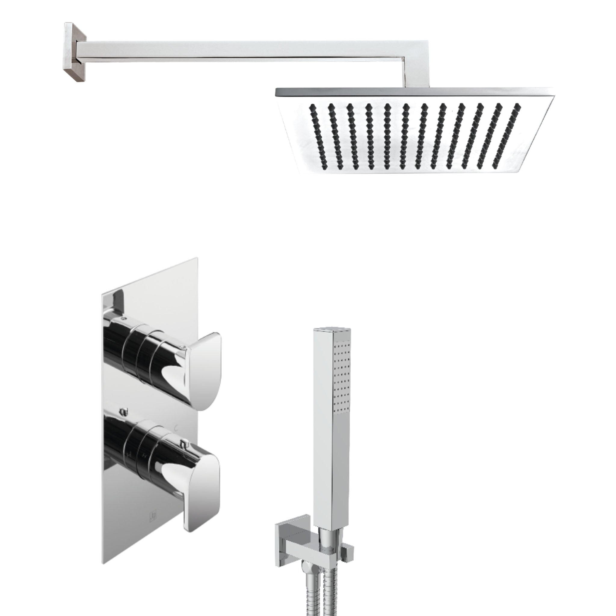 JTP Form Thermostatic Shower Valve With Overhead Shower & Fixed Shower Hand Set