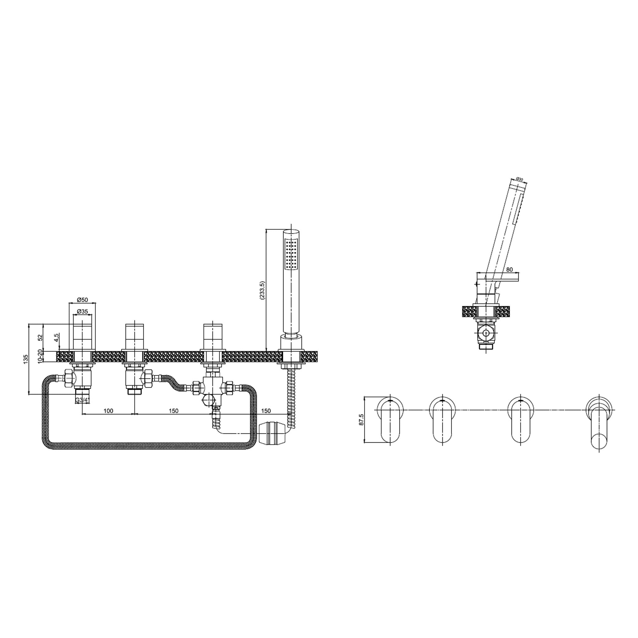 Sonas Norfolk Deck Mounted 4 Hole Bath Shower Mixer Tap