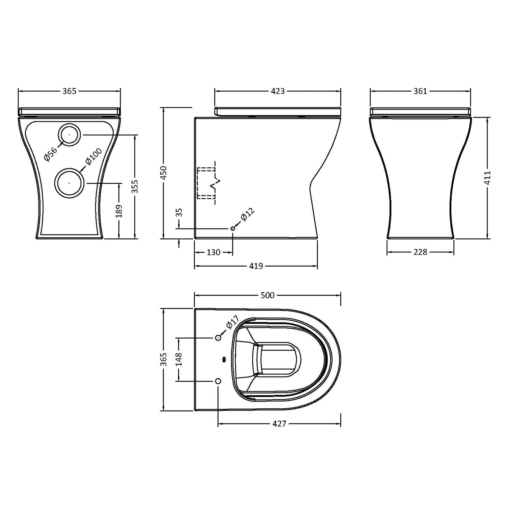 BC Designs Round Rimless Back To Wall WC Pan & Seat