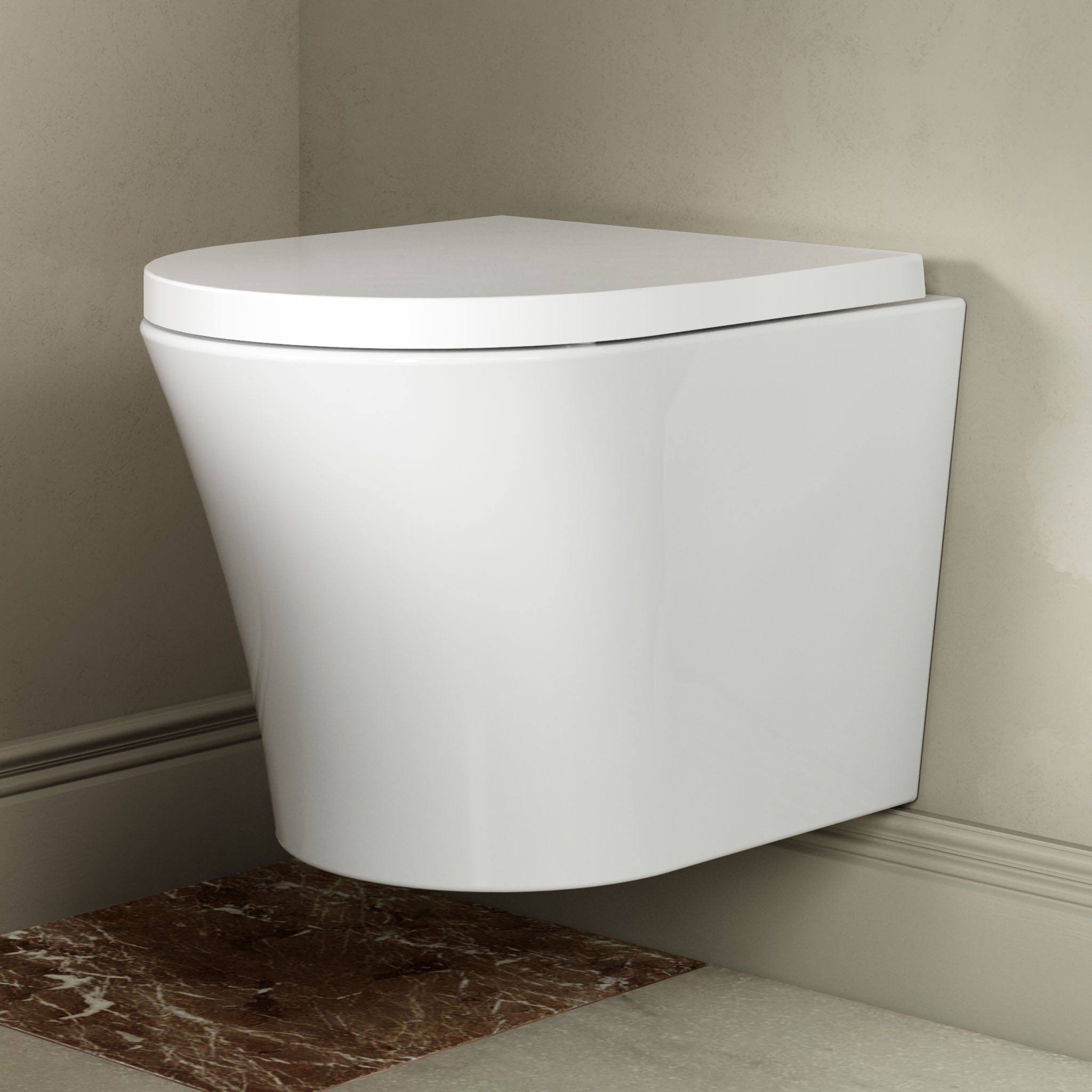 BC Designs Round Rimless Wall Hung WC Pan & Seat