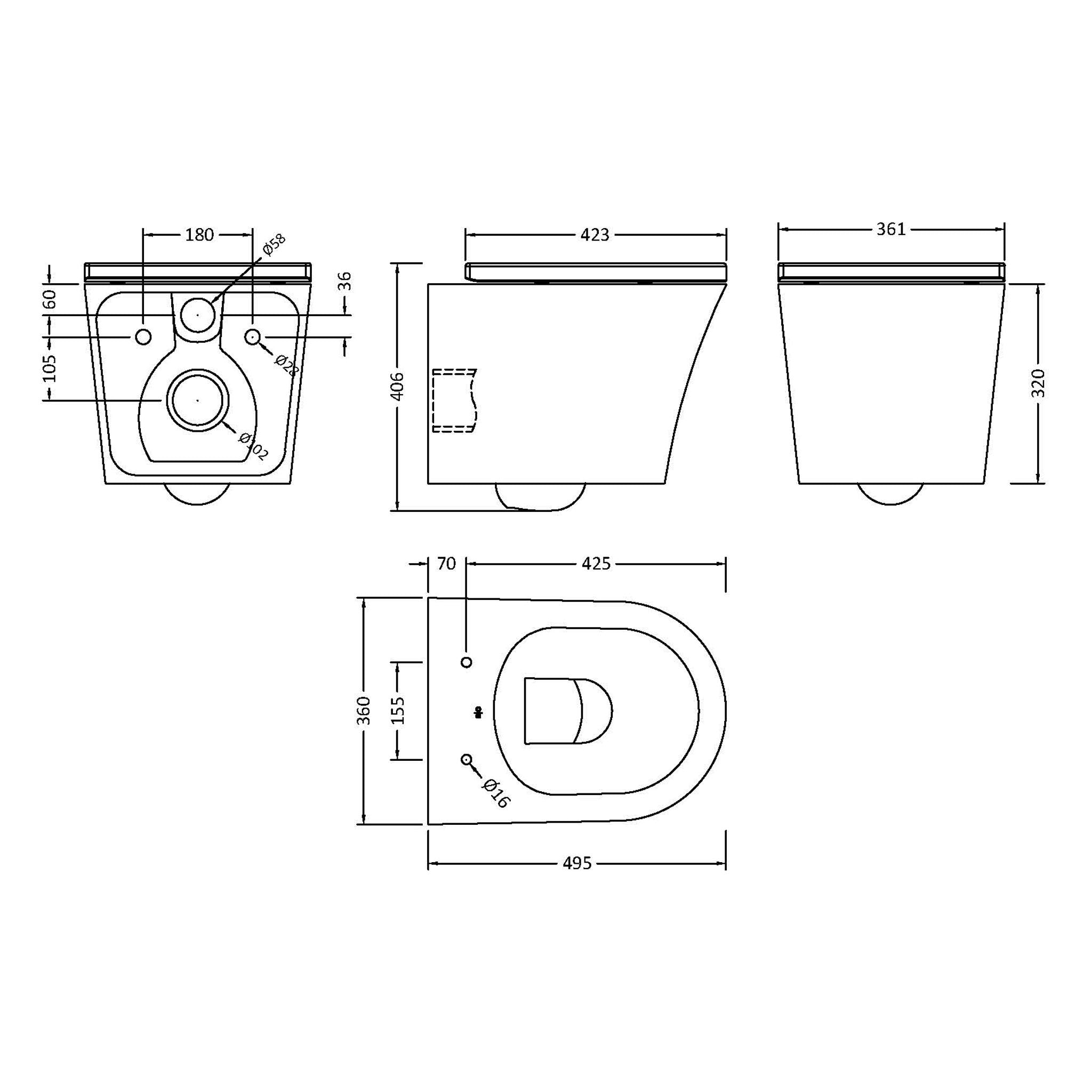 BC Designs Round Rimless Wall Hung WC Pan & Seat