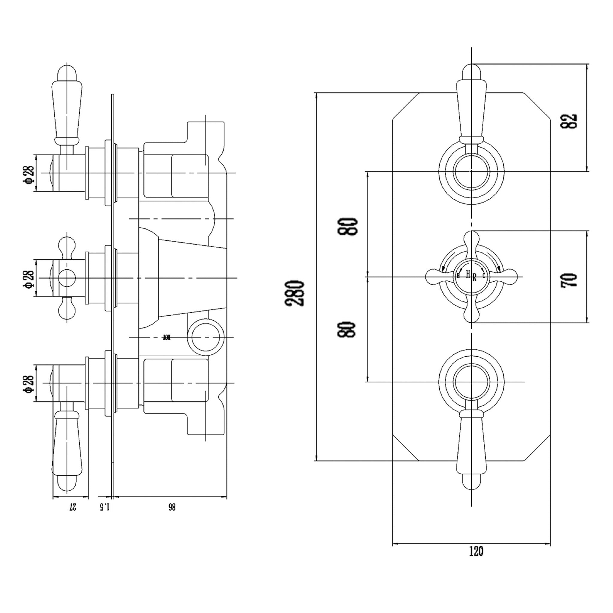 BC Designs Victrion Triple 2 Way Concealed Shower Valve