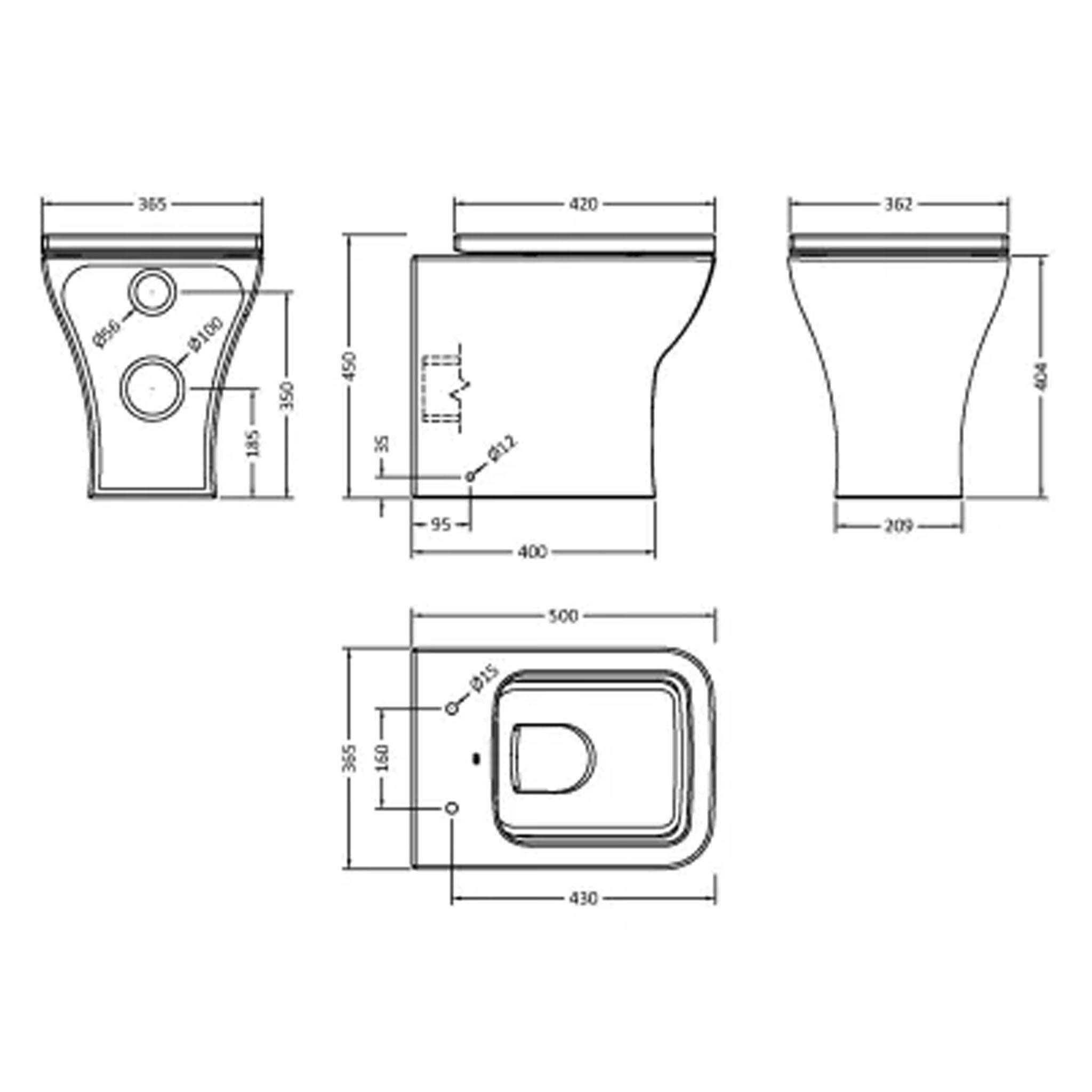 BC Designs Square Rimless Back To Wall WC Pan & Seat