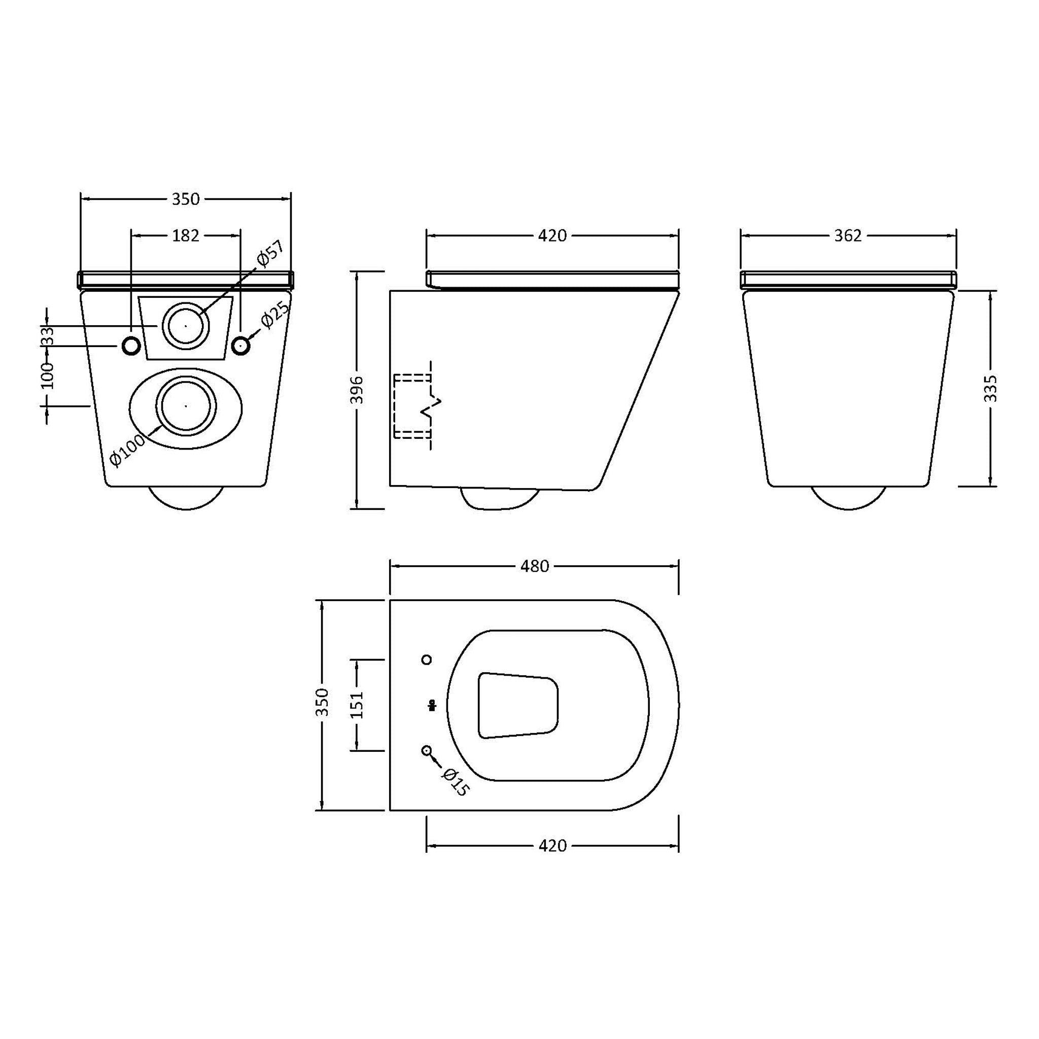 BC Designs Square Rimless Wall Hung WC Pan & Seat