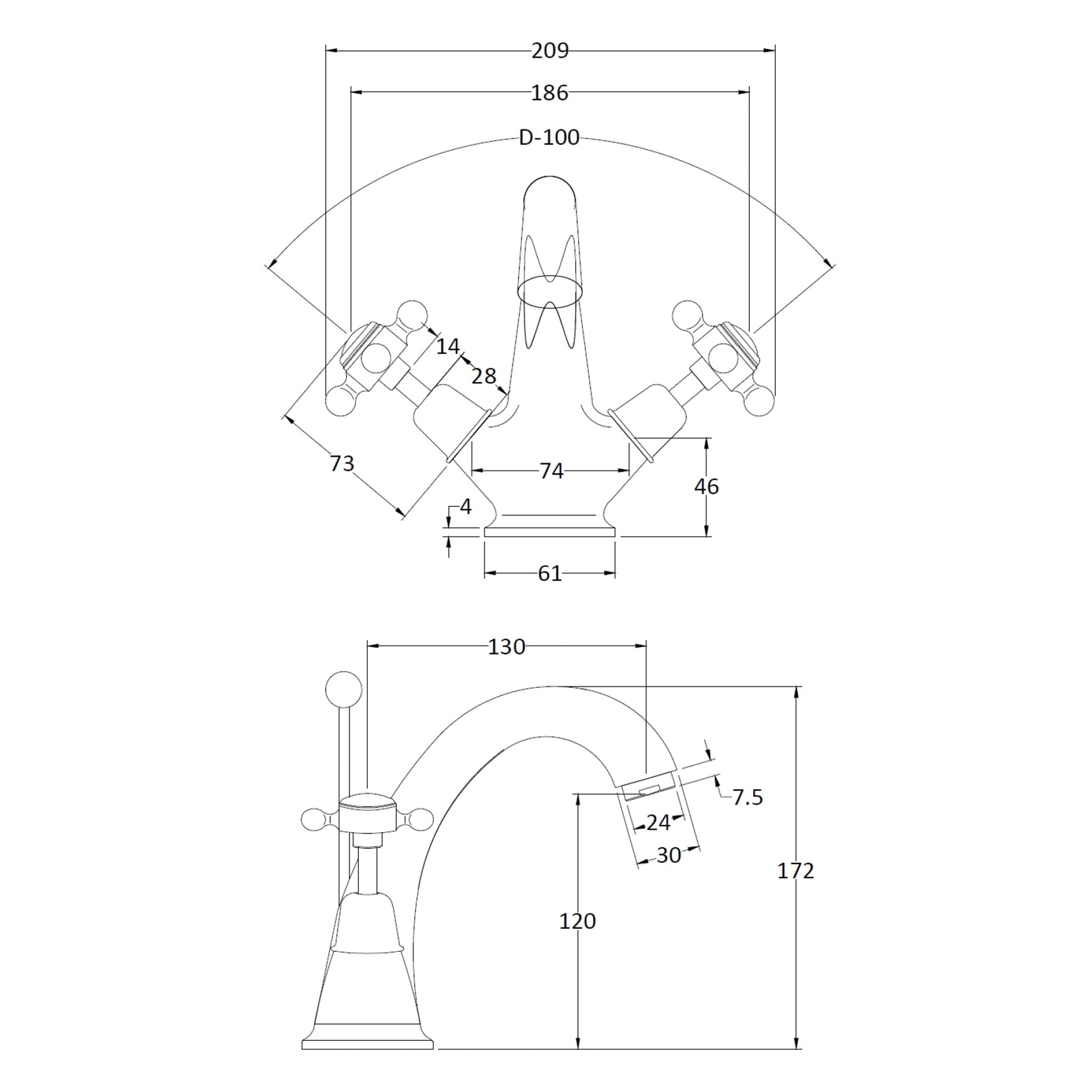 BC Designs Victrion Crosshead Mono Basin Mixer Tap & Waste