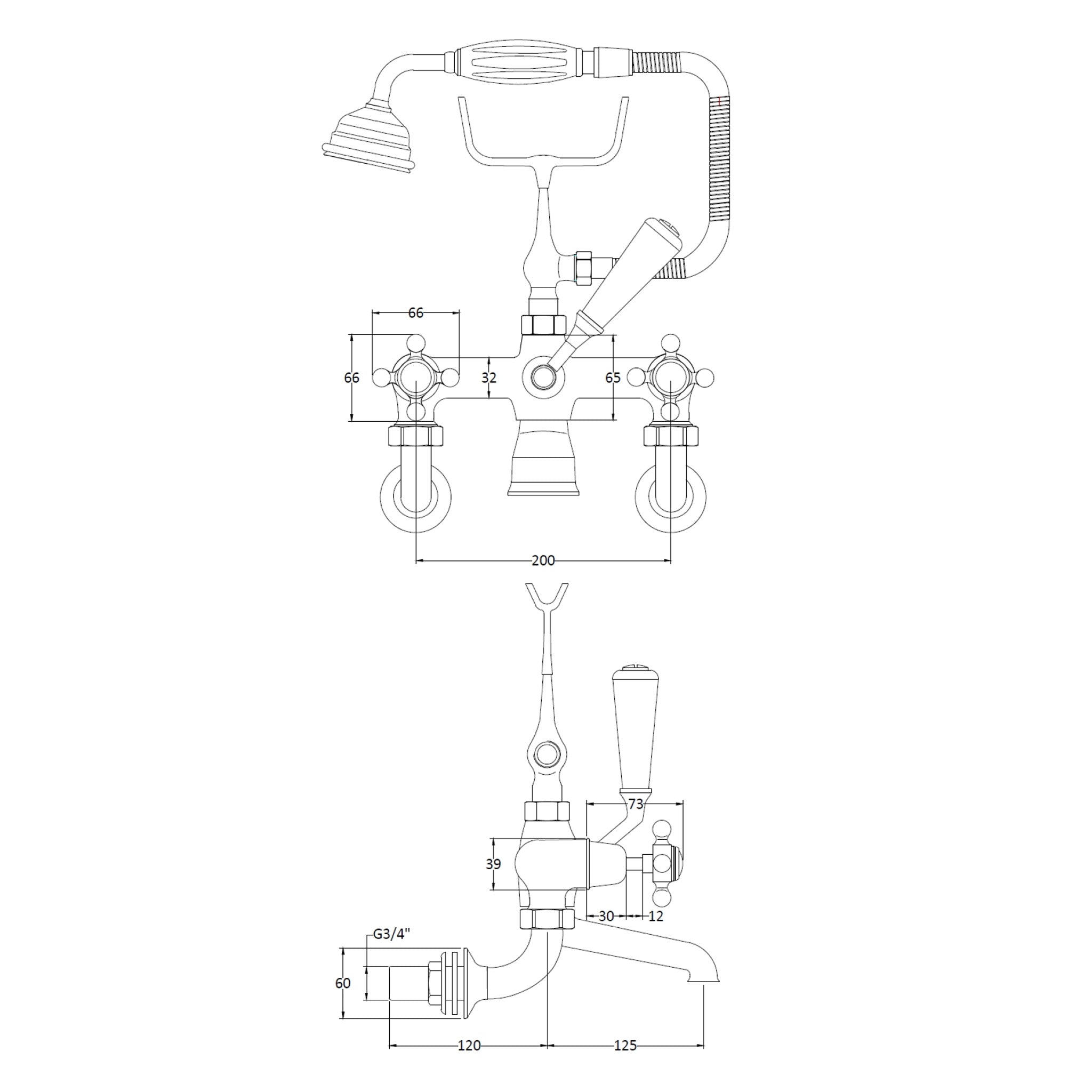 BC Designs Victrion Crosshead Wall Mounted Bath Shower Mixer Tap