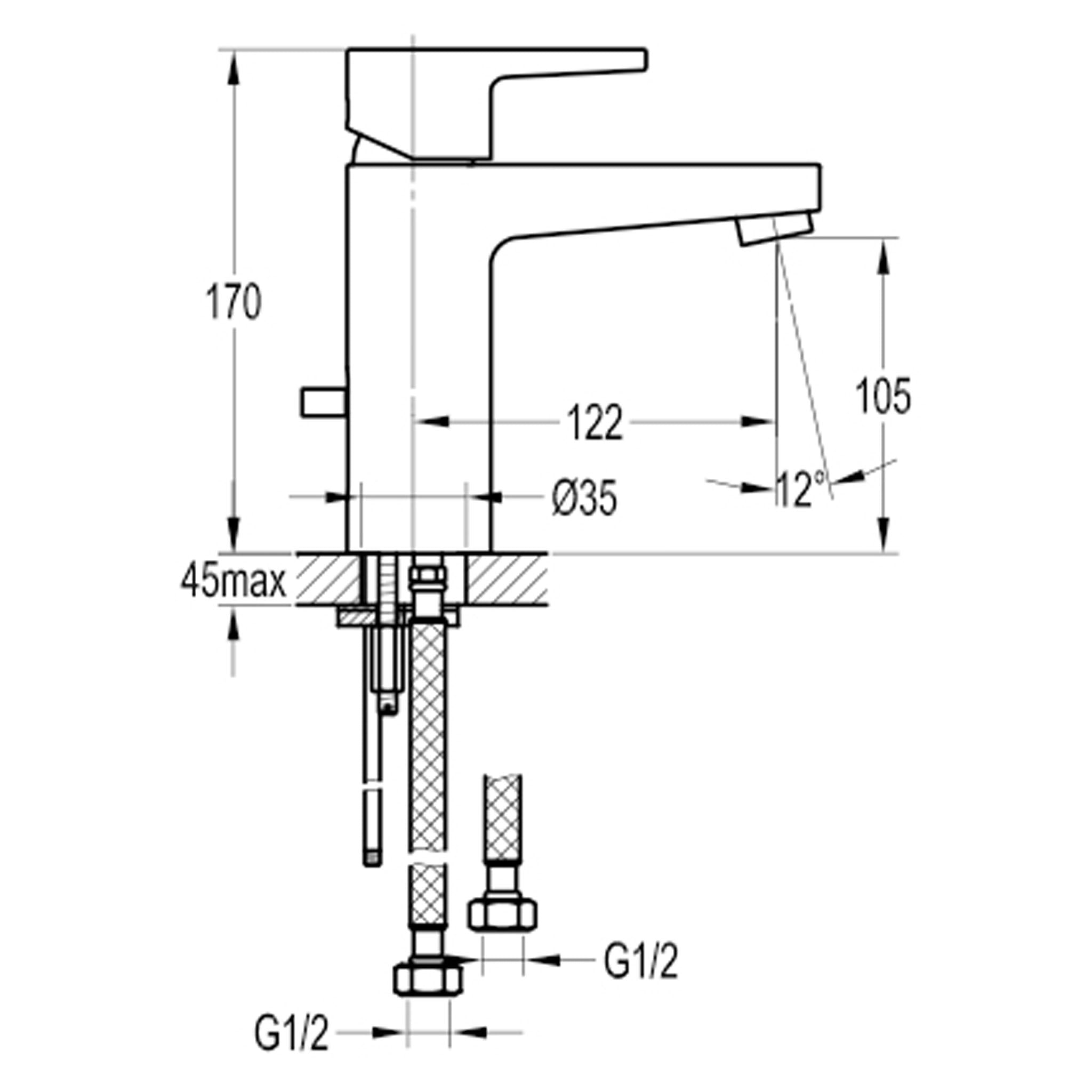 Flova Dekka 170mm Single Lever Basin Mixer Tap & Waste