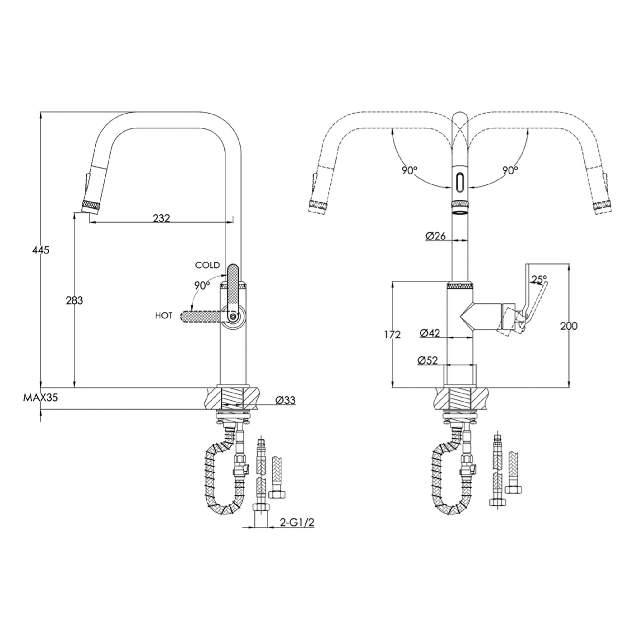 JTP Decor Single Lever Pull Out Kitchen Sink Mixer Tap