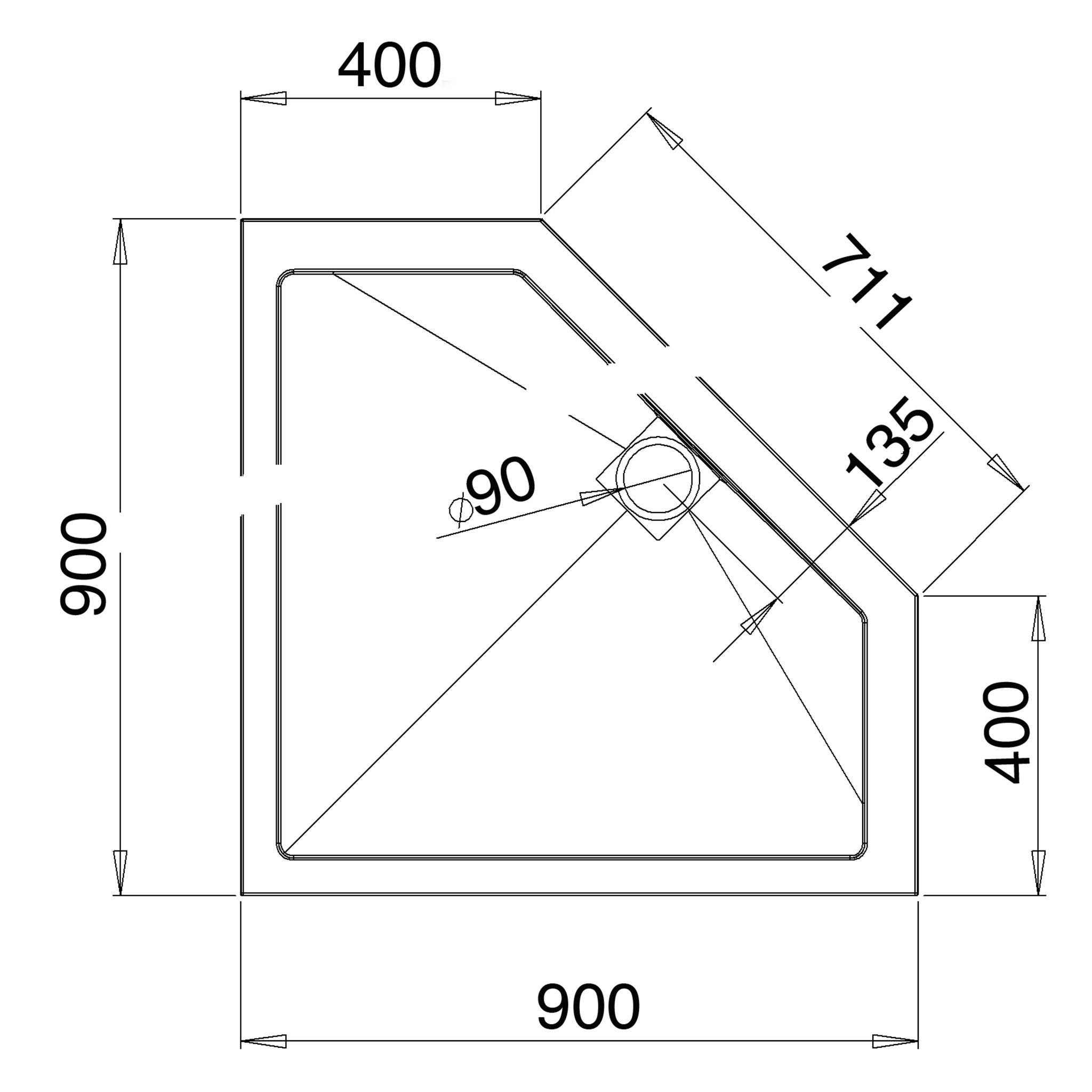 Roman Neo-Angle Pentangle Shower Tray 900 x 900mm