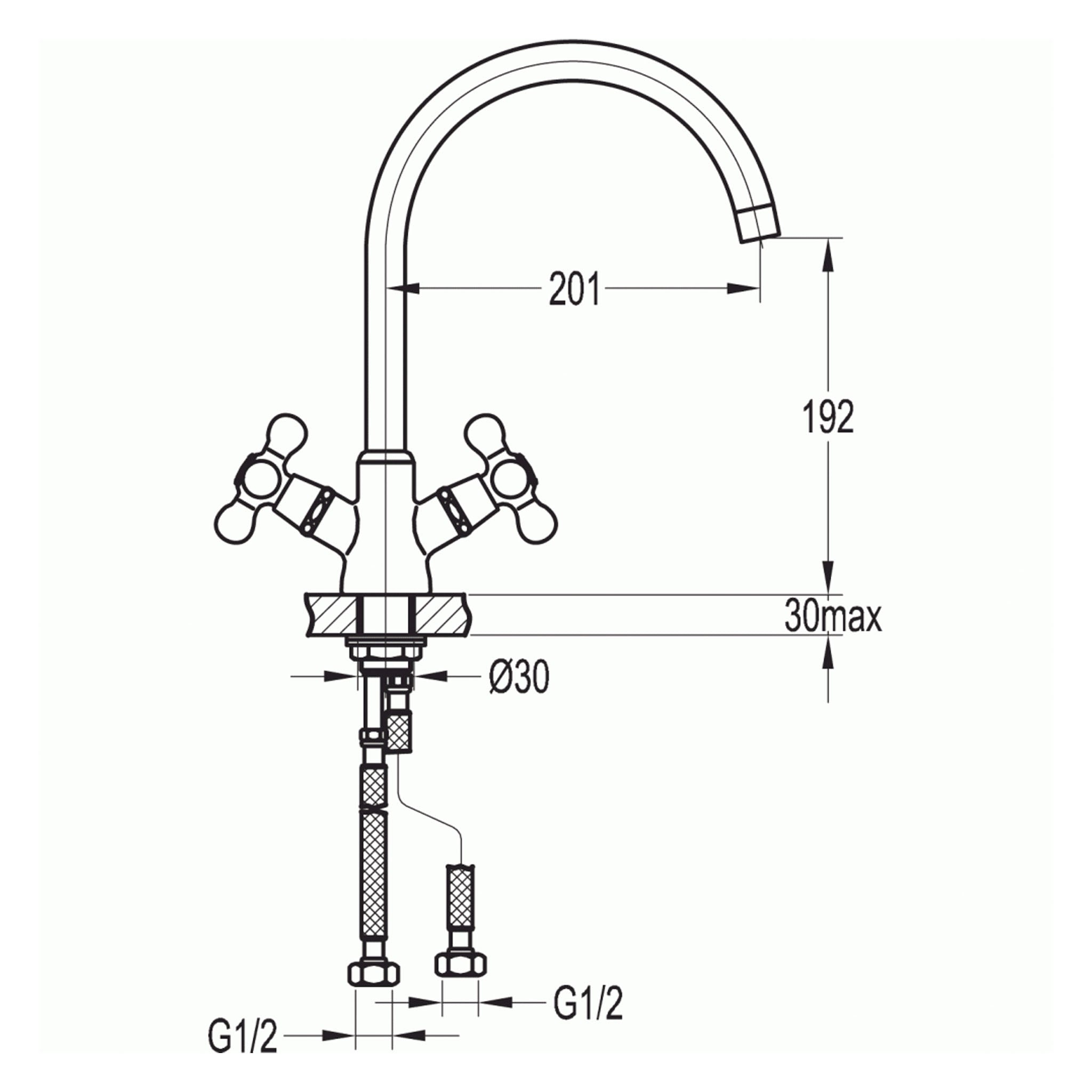 Flova Liberty Cross Two Handle Swivel Spout Kitchen Mixer Tap