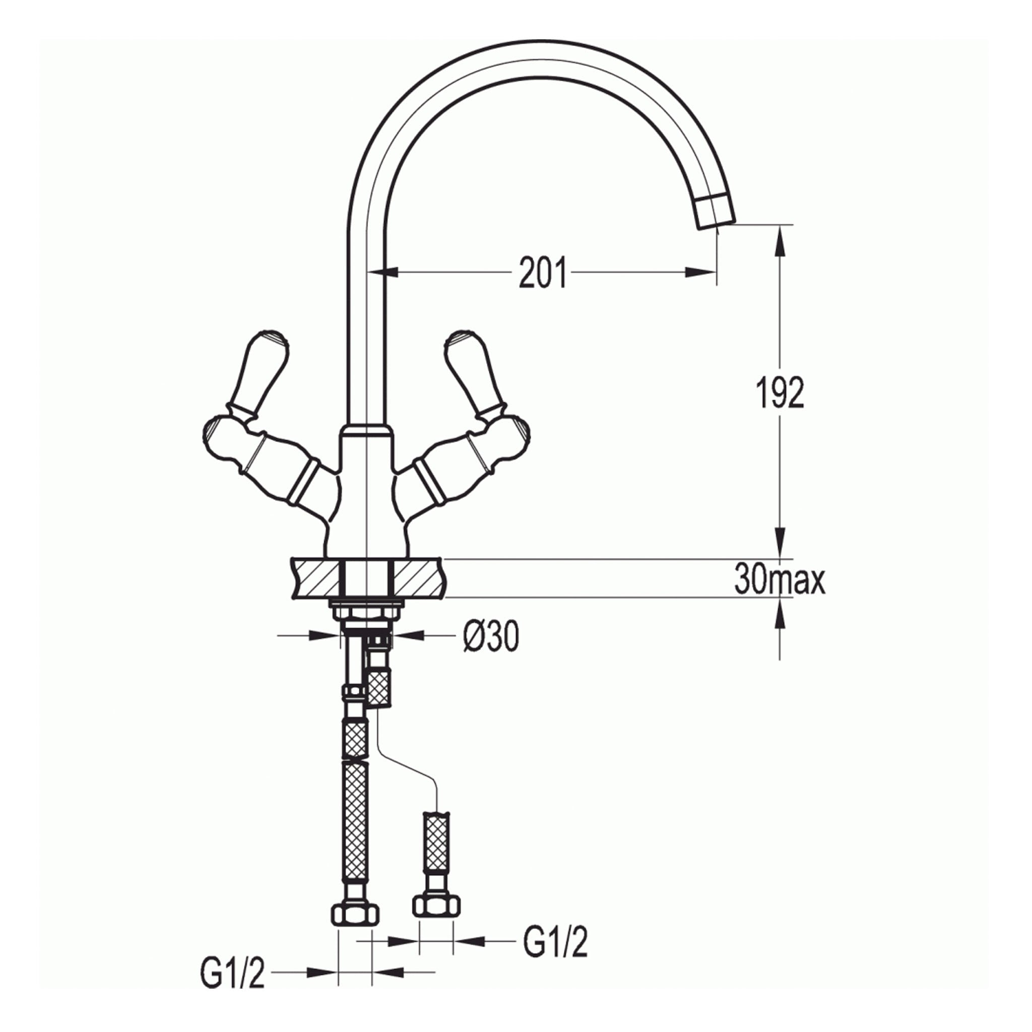 Flova Liberty Lever Two Handle Swivel Spout Kitchen Mixer Tap