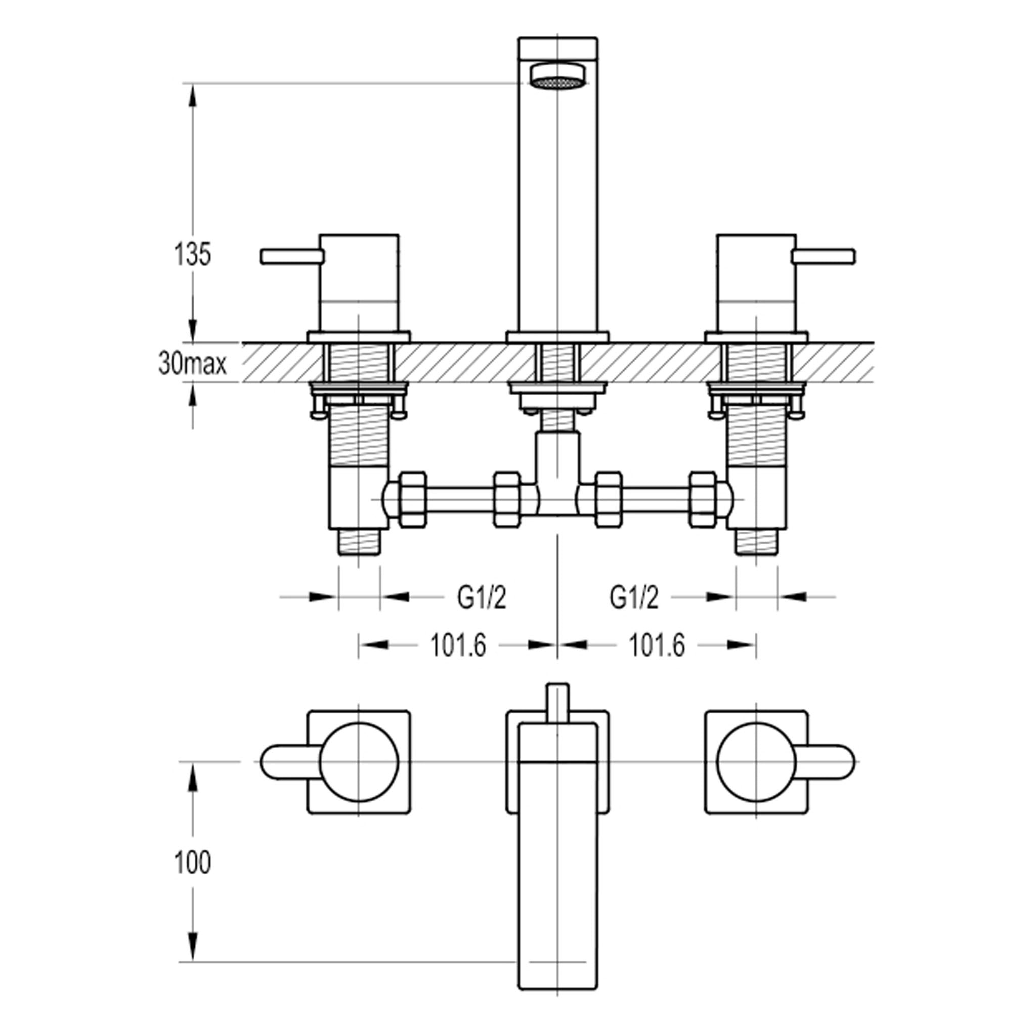 Flova Essence 3-Hole Deck Mounted Basin Mixer Tap & Waste