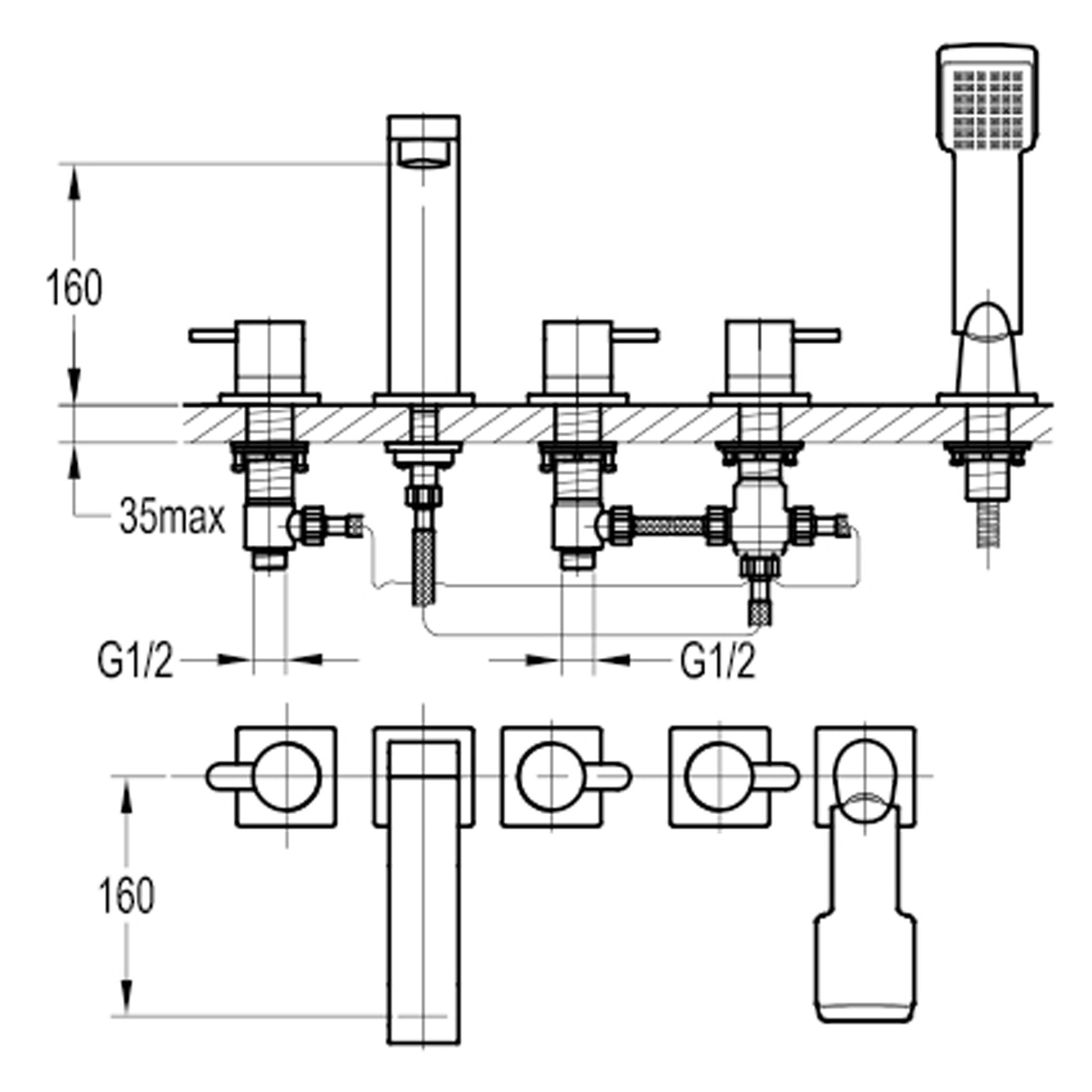 Flova Essence 5-Hole Deck Mounted Bath Shower Mixer Tap