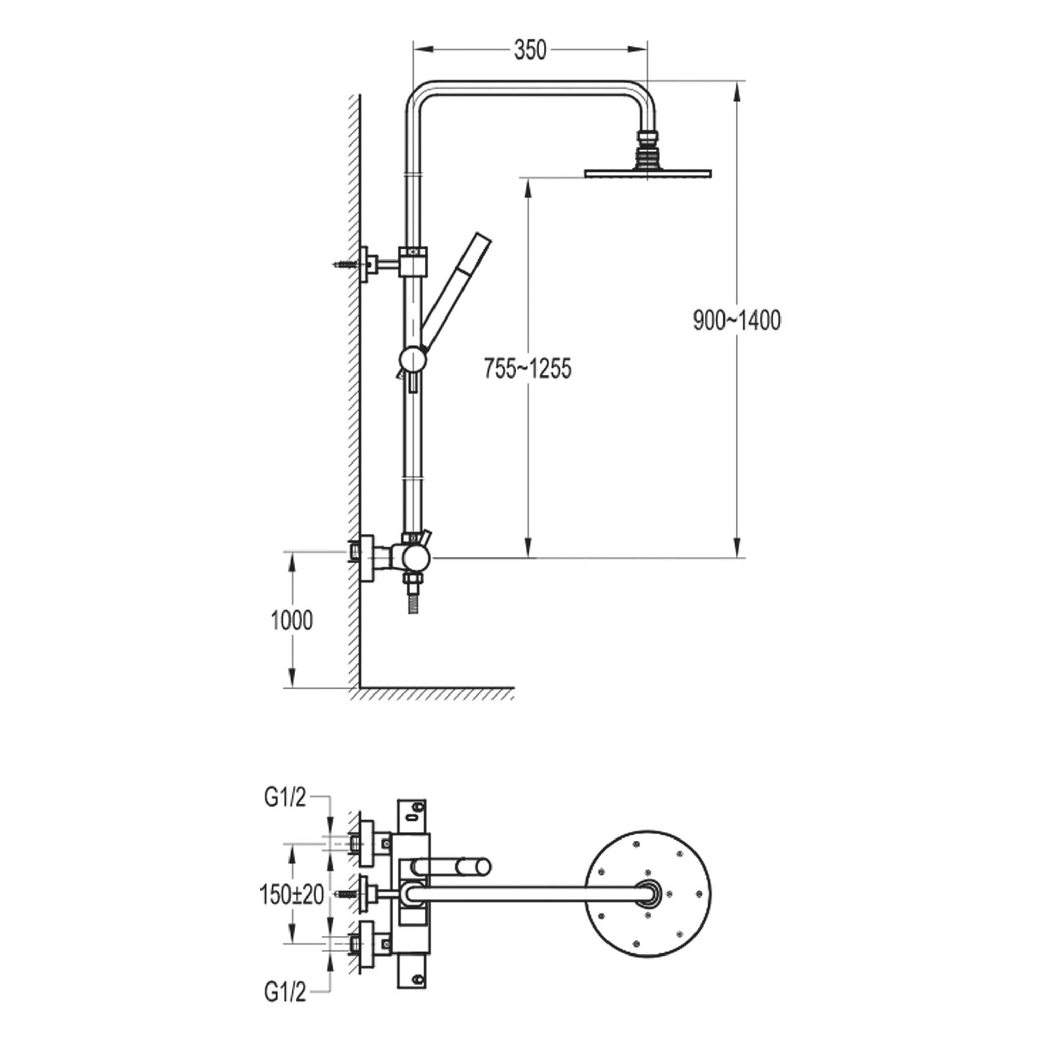 Flova 2-Outlet Thermostatic Adjustable Height Shower Column